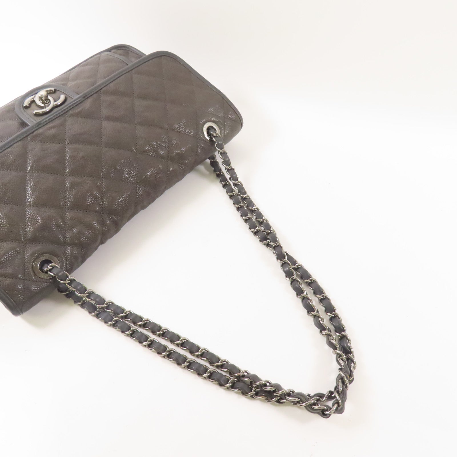 CHANEL 牛皮皮革Chain Shoulder銀扣肩背袋