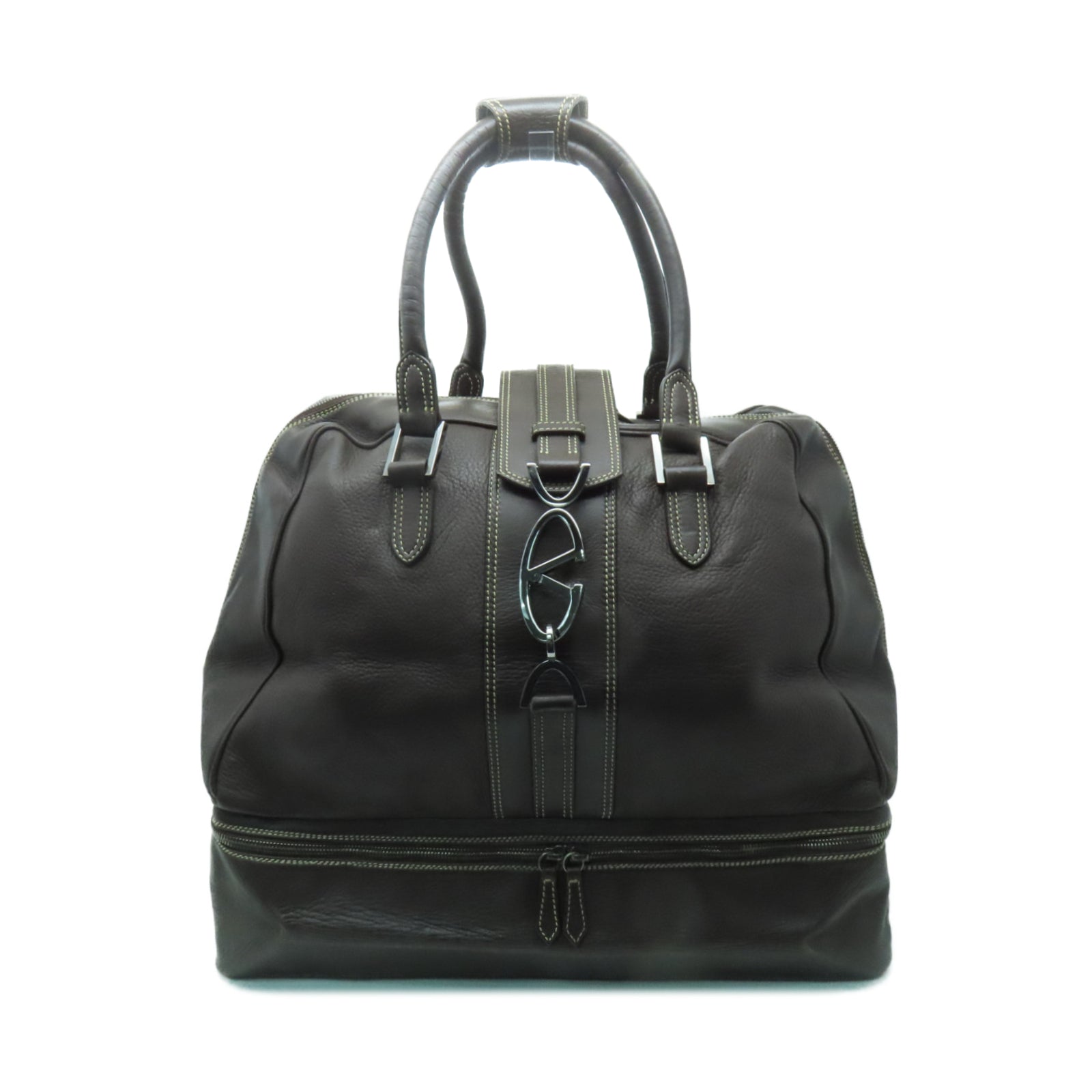 Valentino 【激減優惠】牛皮皮革Shoulder Bag銀扣肩背袋棕色