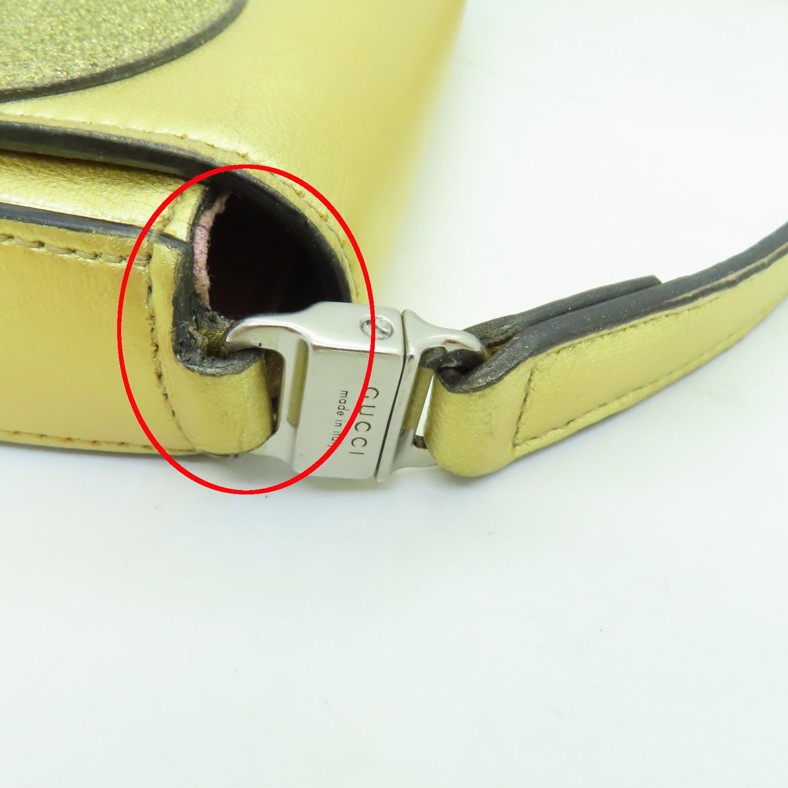 GUCCI 【清倉大減價】皮革Shoulder Bag銀扣肩背袋金色
