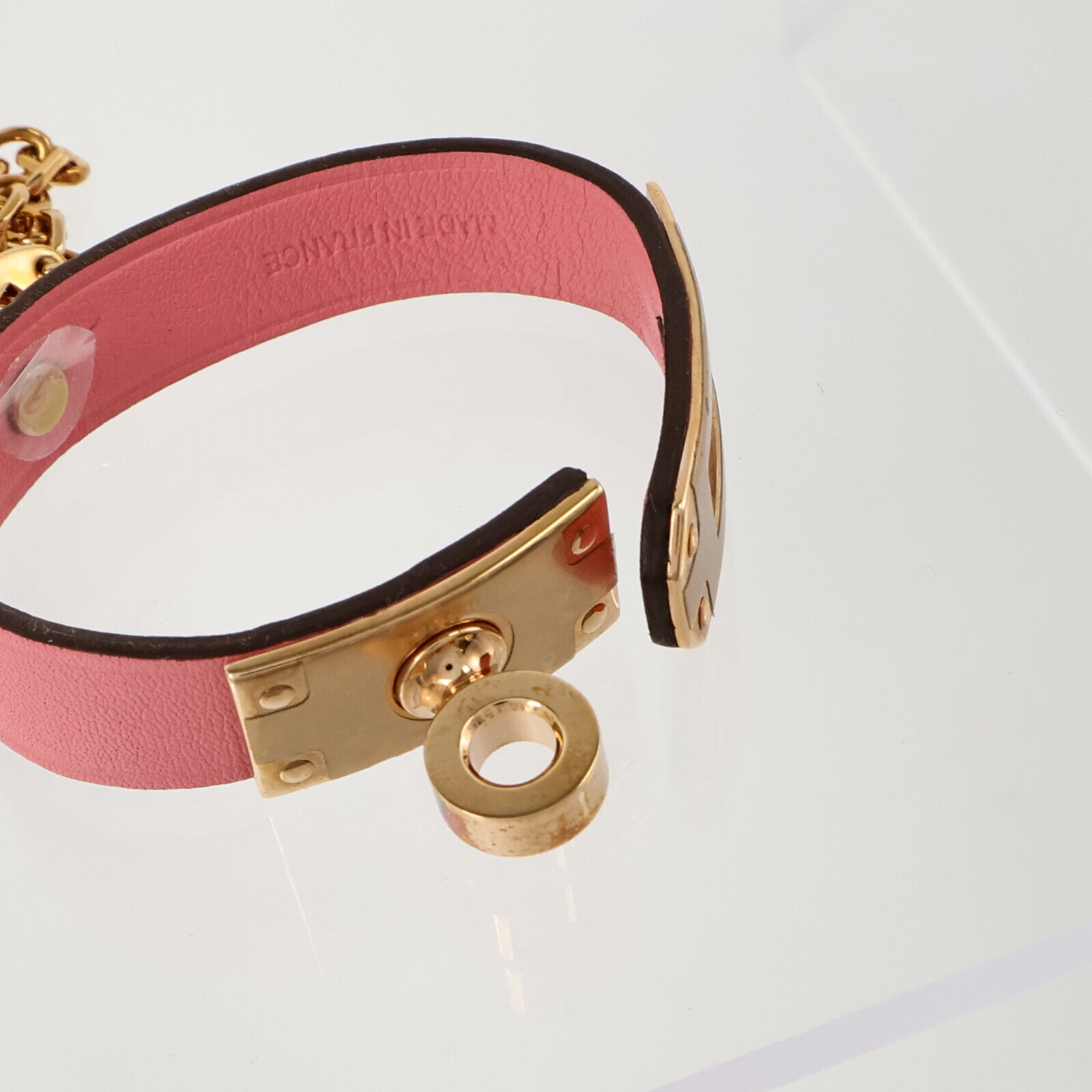 HERMES Swift皮革/金屬Kelly Glove Clip掛飾Rose Azalee