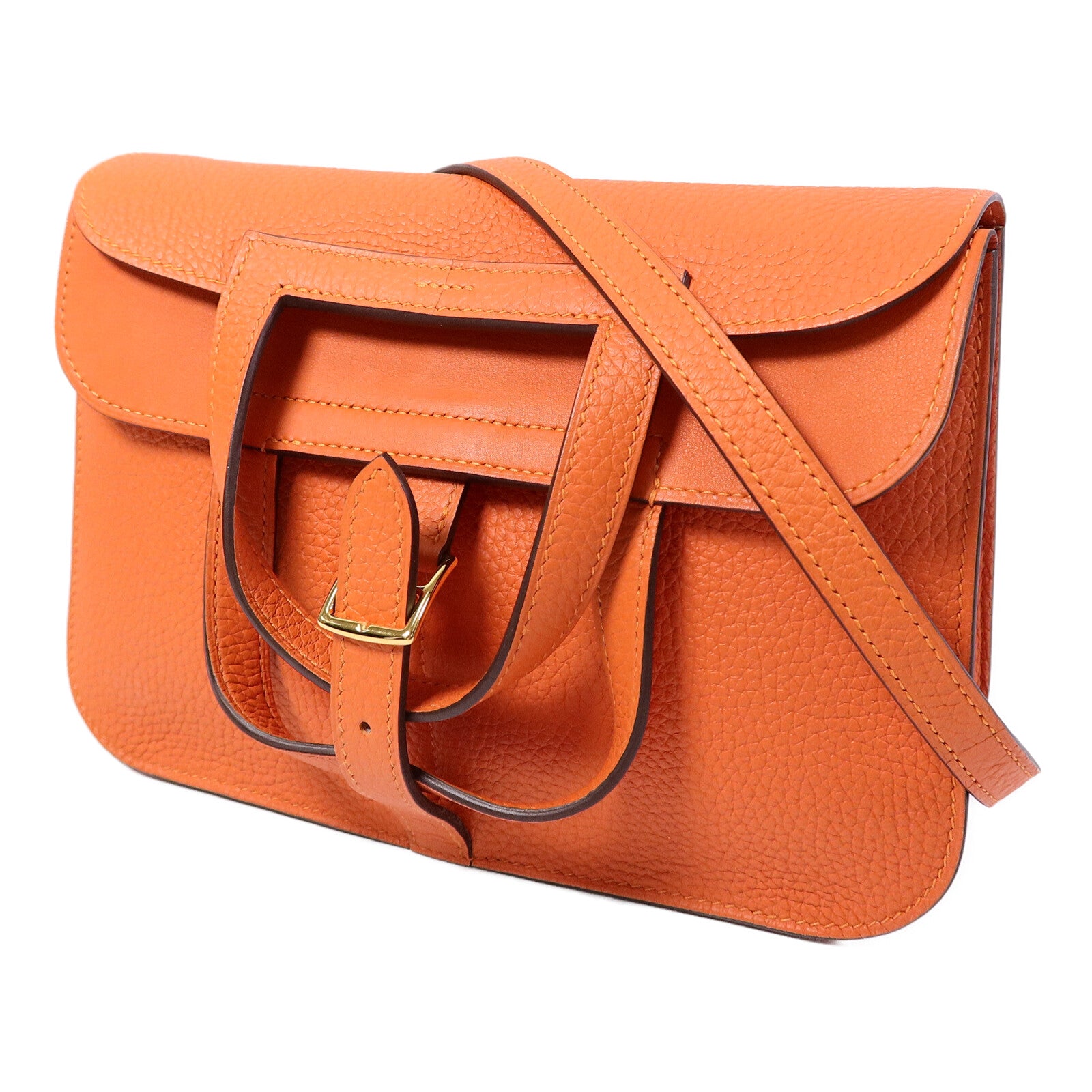 HERMES Clemence皮革Halzan 25手挽肩背兩用袋Feu