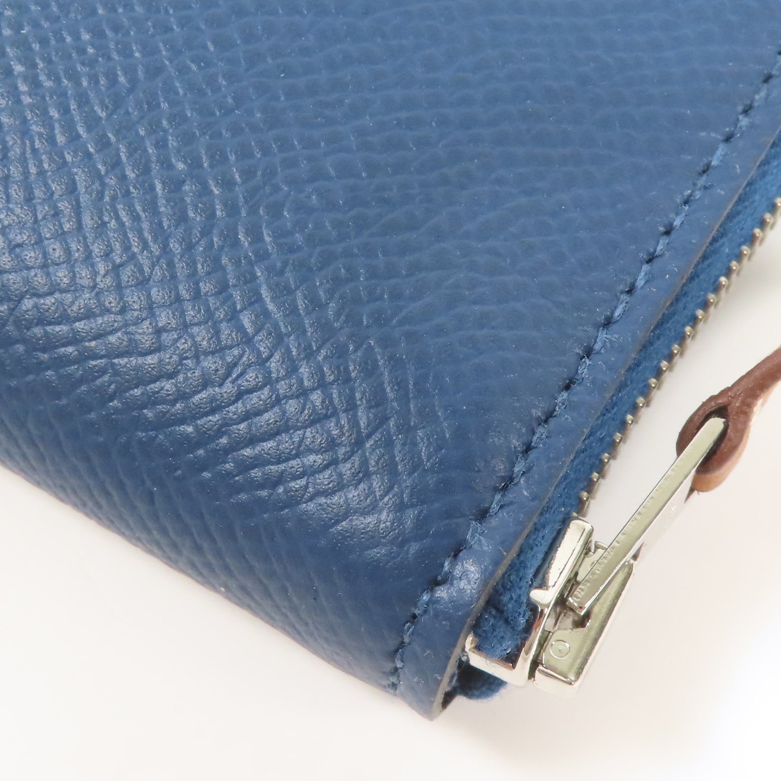 HERMES Epsom皮革Silk In銀扣長錢包Deep Blue