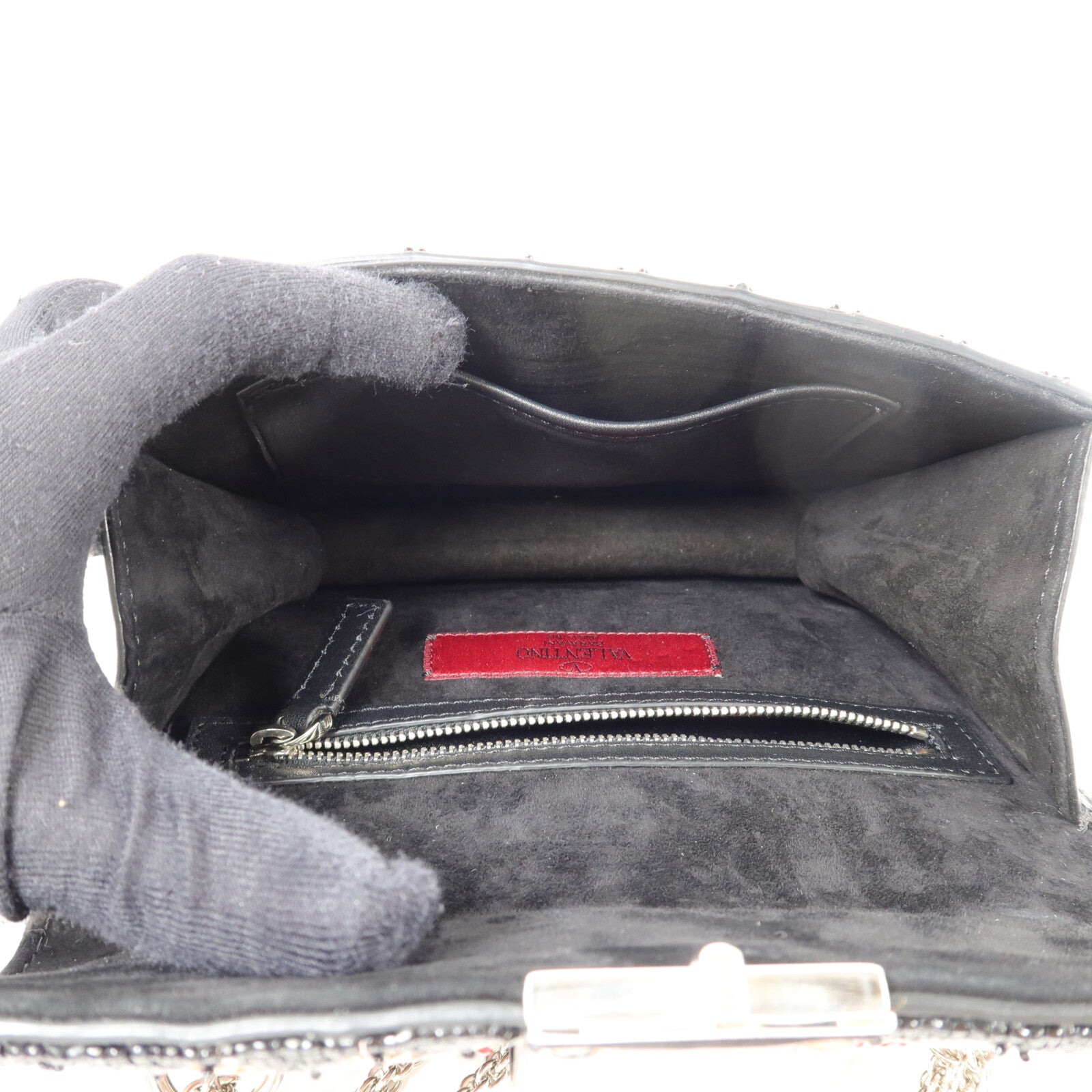 Valentino 牛皮皮革Rockstud Glam Lock Flap Bag鏈帶肩背袋