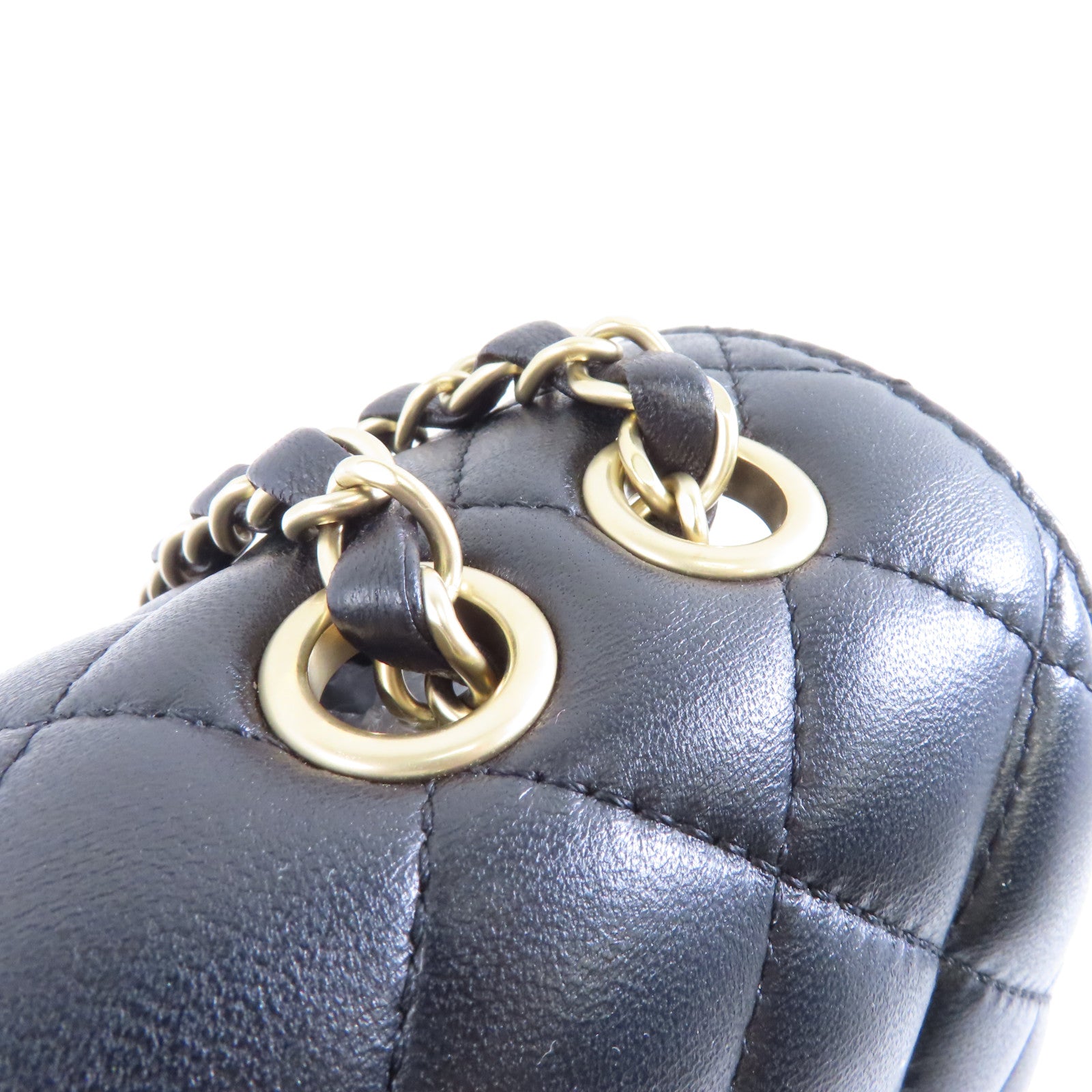 CHANEL 菱格牛皮皮革Chain Shoulder Bag金扣鏈帶肩背袋黑色