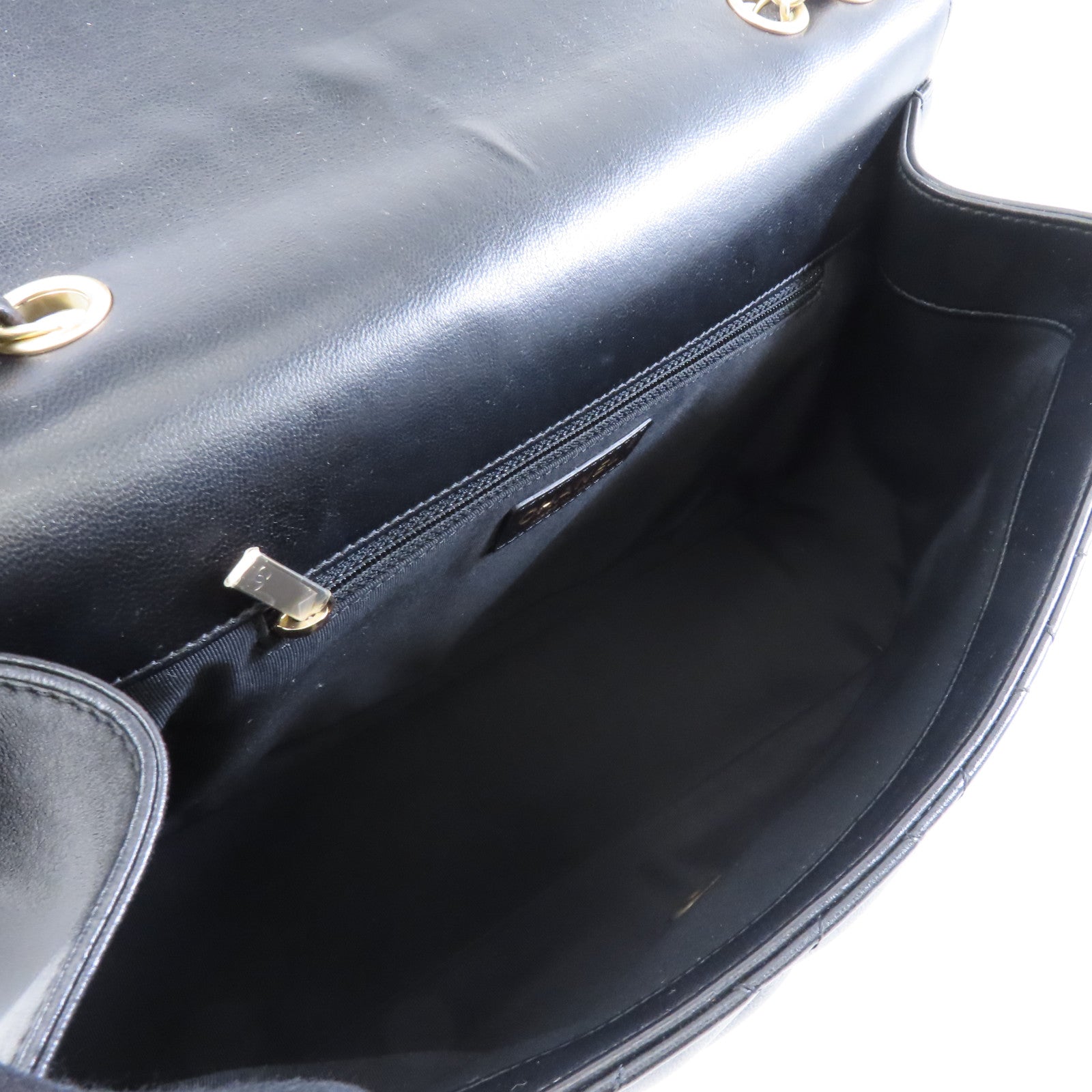 CHANEL 菱格牛皮皮革Chain Shoulder Bag金扣鏈帶肩背袋黑色