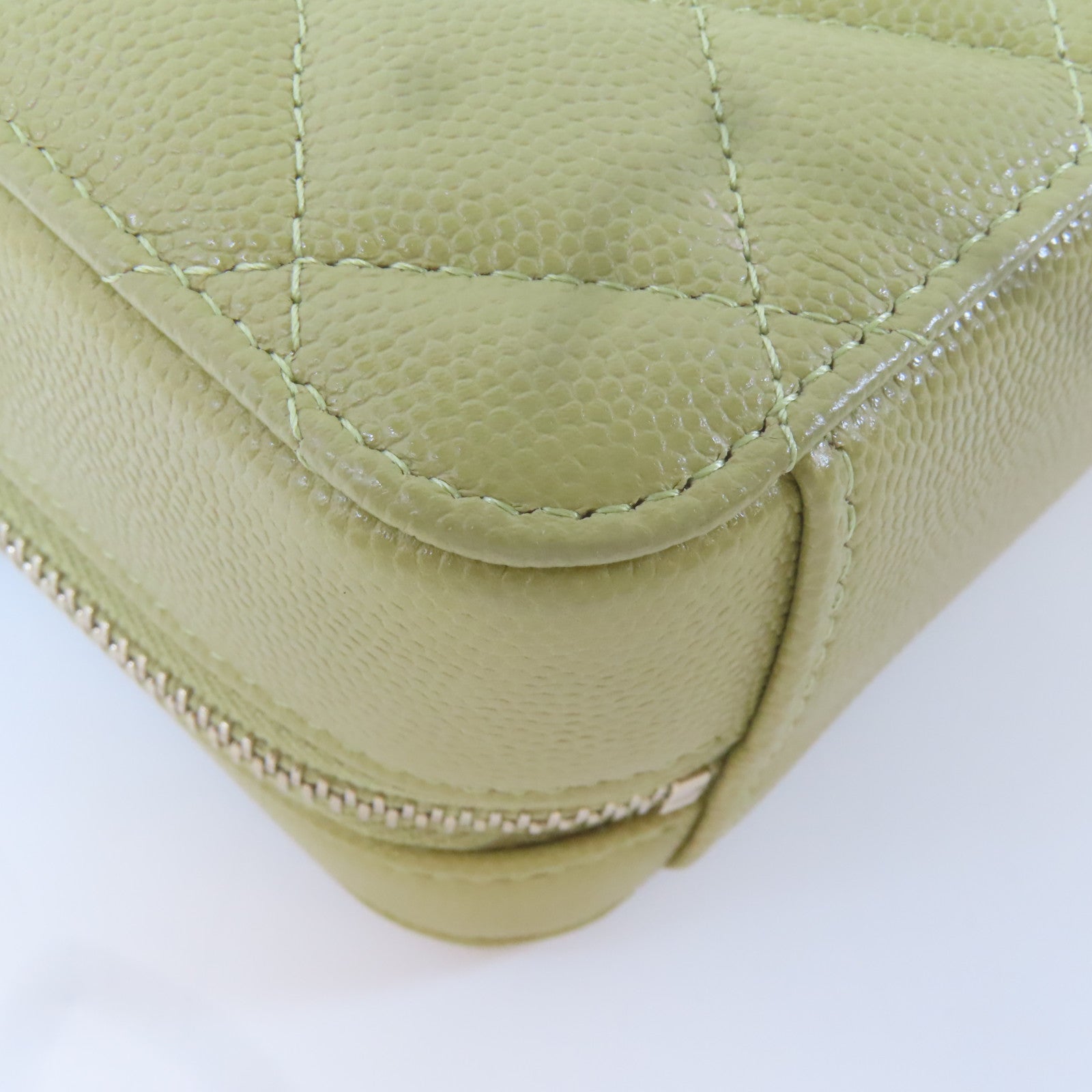 CHANEL 【激減優惠】菱格牛皮皮革Chain Shoulder金扣鏈帶肩背袋淺綠色