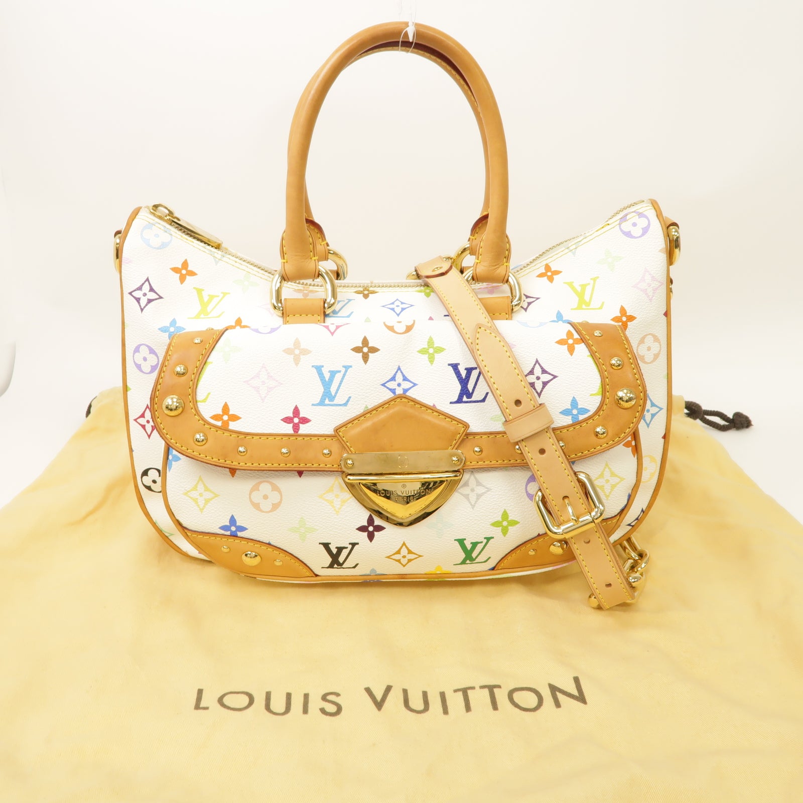 LOUIS VUITTON Monogram Multicolore Rita金扣手挽肩背兩用袋白色