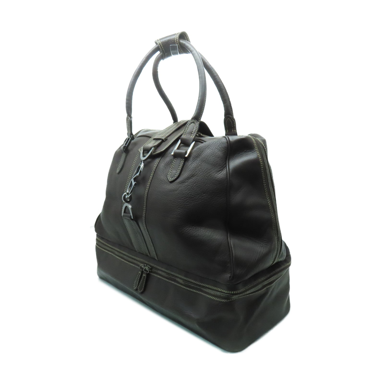 Valentino 【激減優惠】牛皮皮革Shoulder Bag銀扣肩背袋棕色