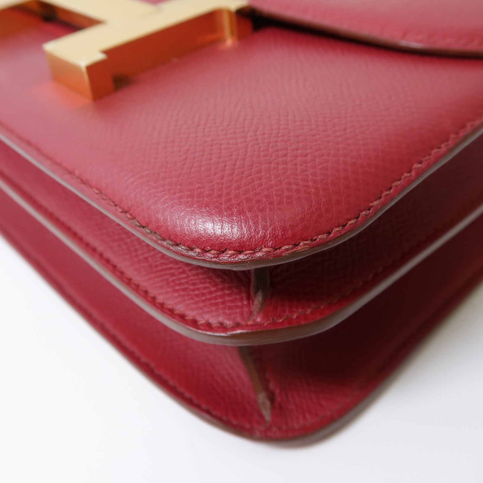 HERMES 【激減優惠】Epsom皮革Constance 24金扣肩背袋寶石紅色