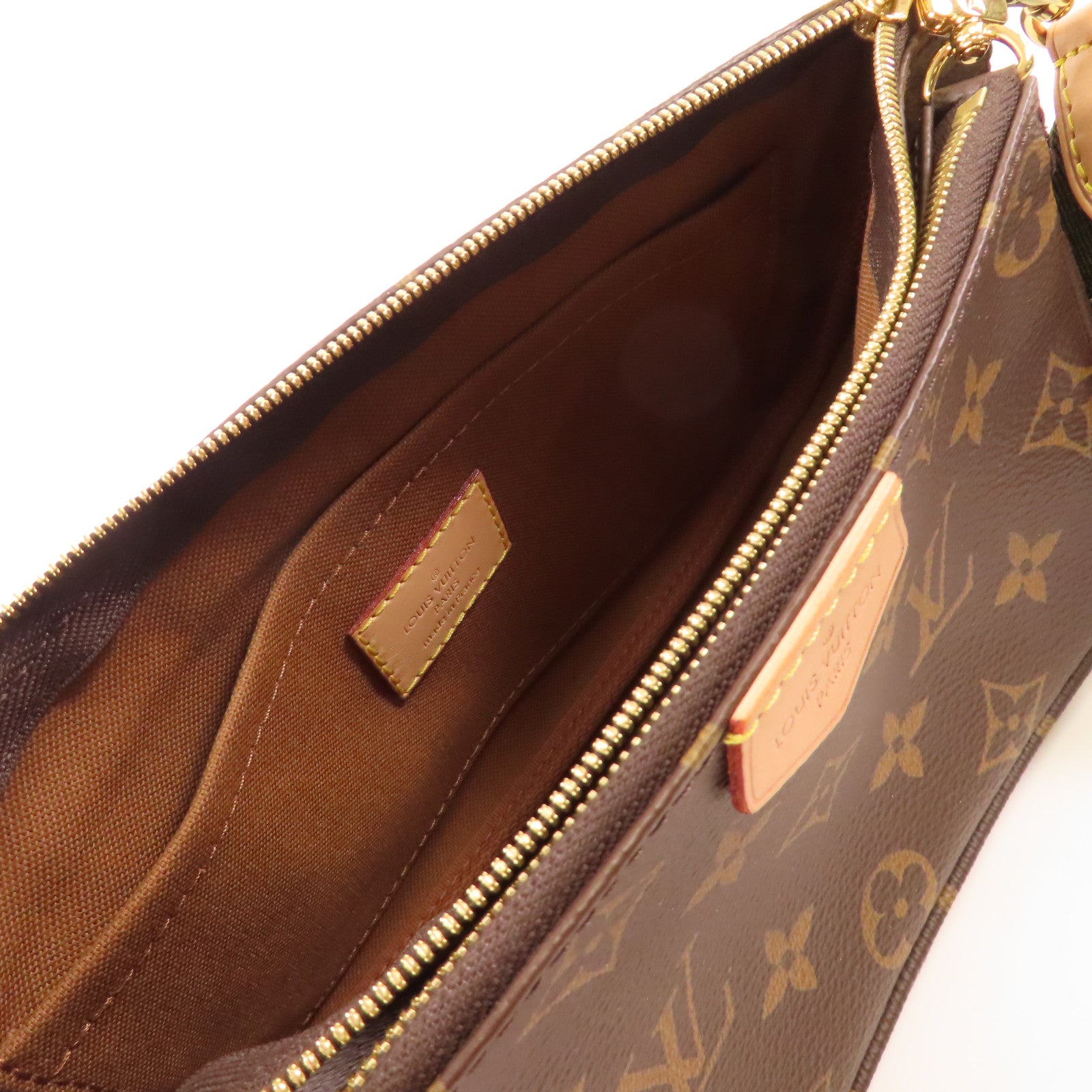 LOUIS VUITTON Monogram Multi Pochette Accessoires金扣肩背袋棕色
