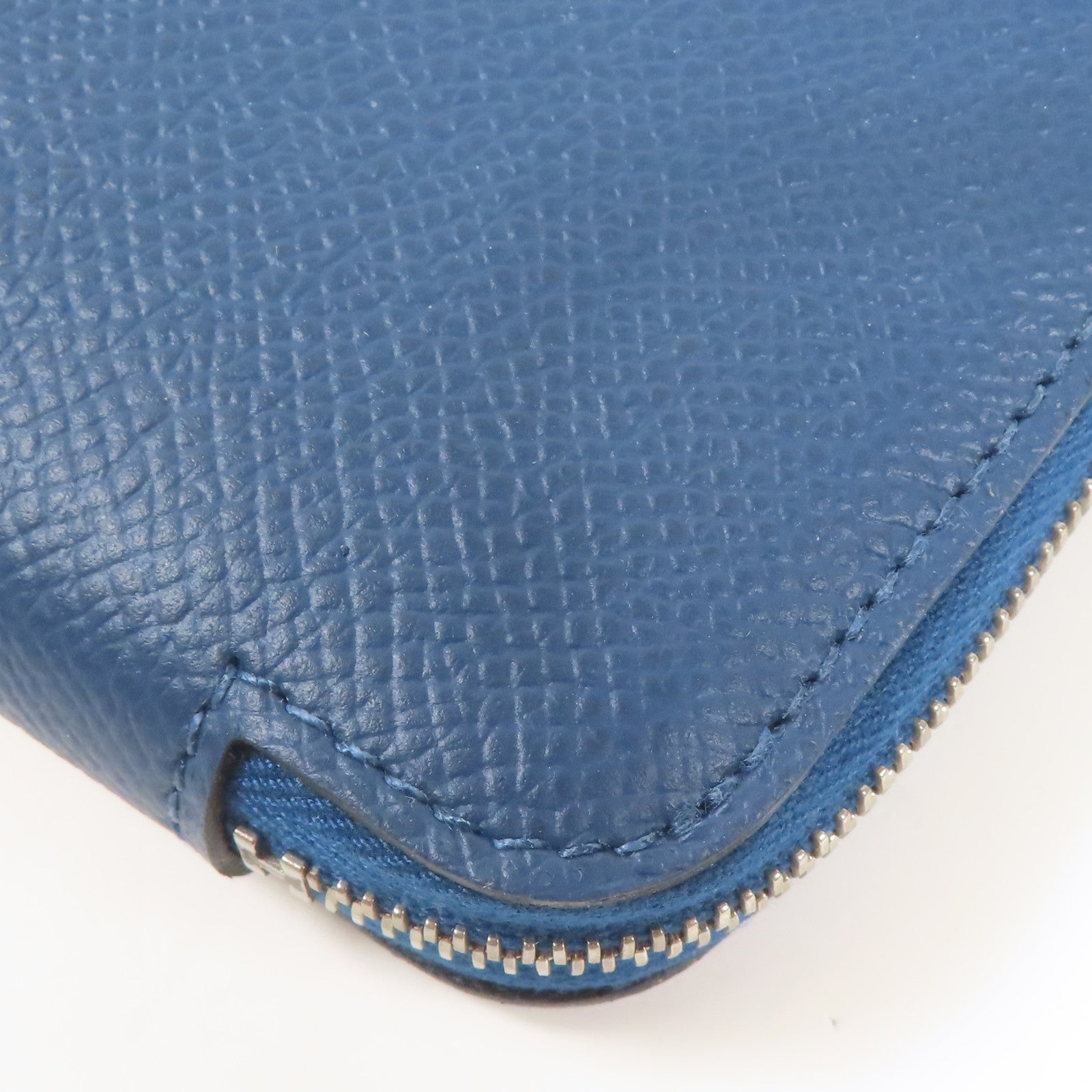 HERMES Epsom皮革Silk In銀扣長錢包Deep Blue