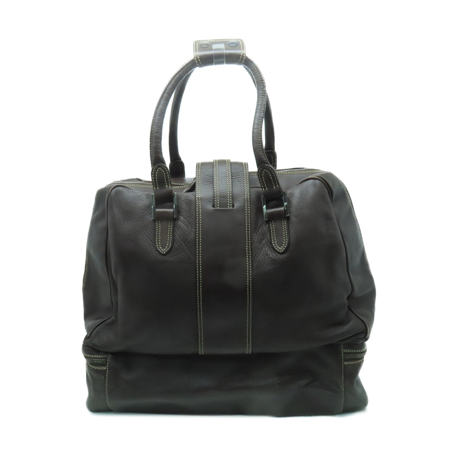 Valentino 【激減優惠】牛皮皮革Shoulder Bag銀扣肩背袋棕色
