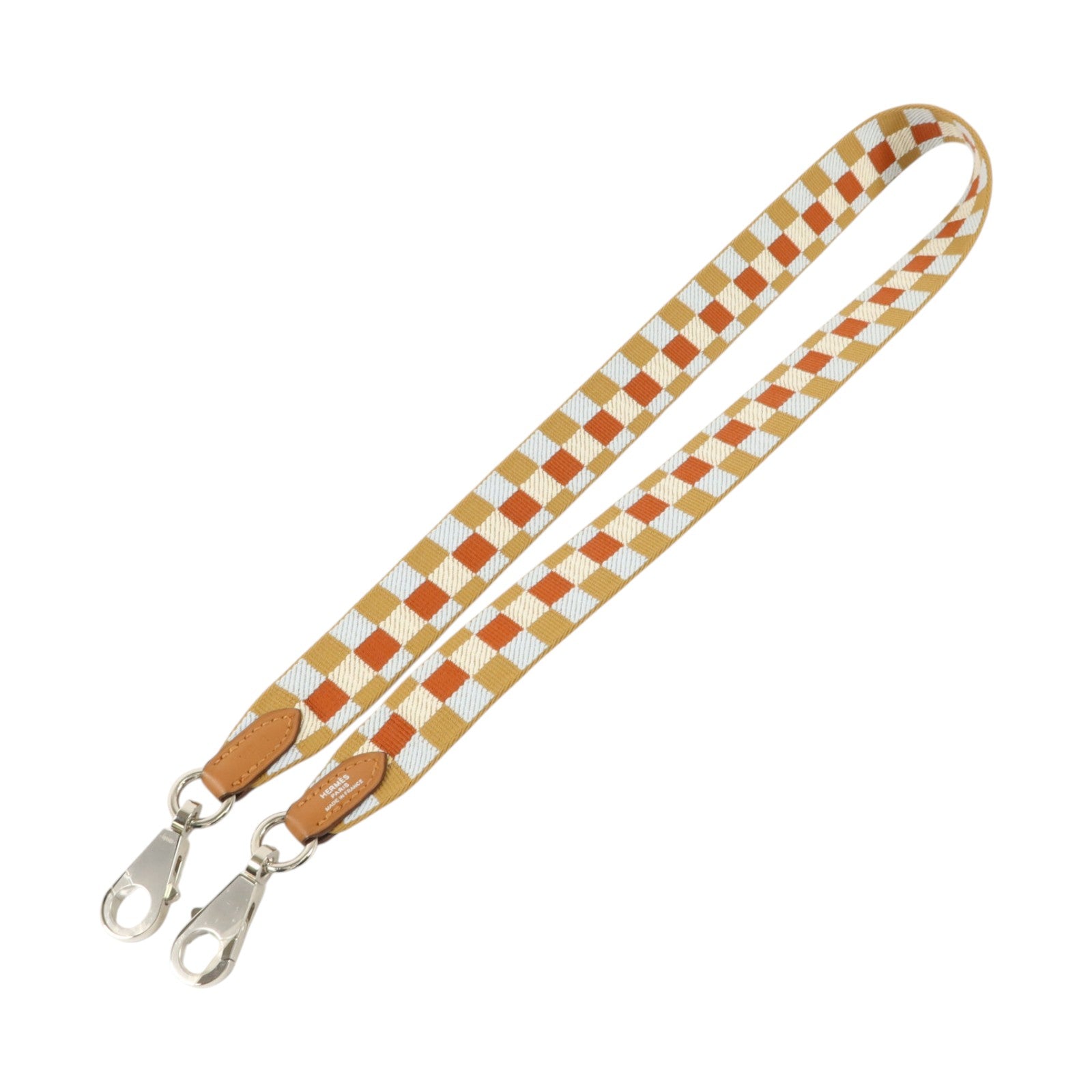 HERMES 帆布/Swift皮革Strap 70cm銀扣肩帶Gold