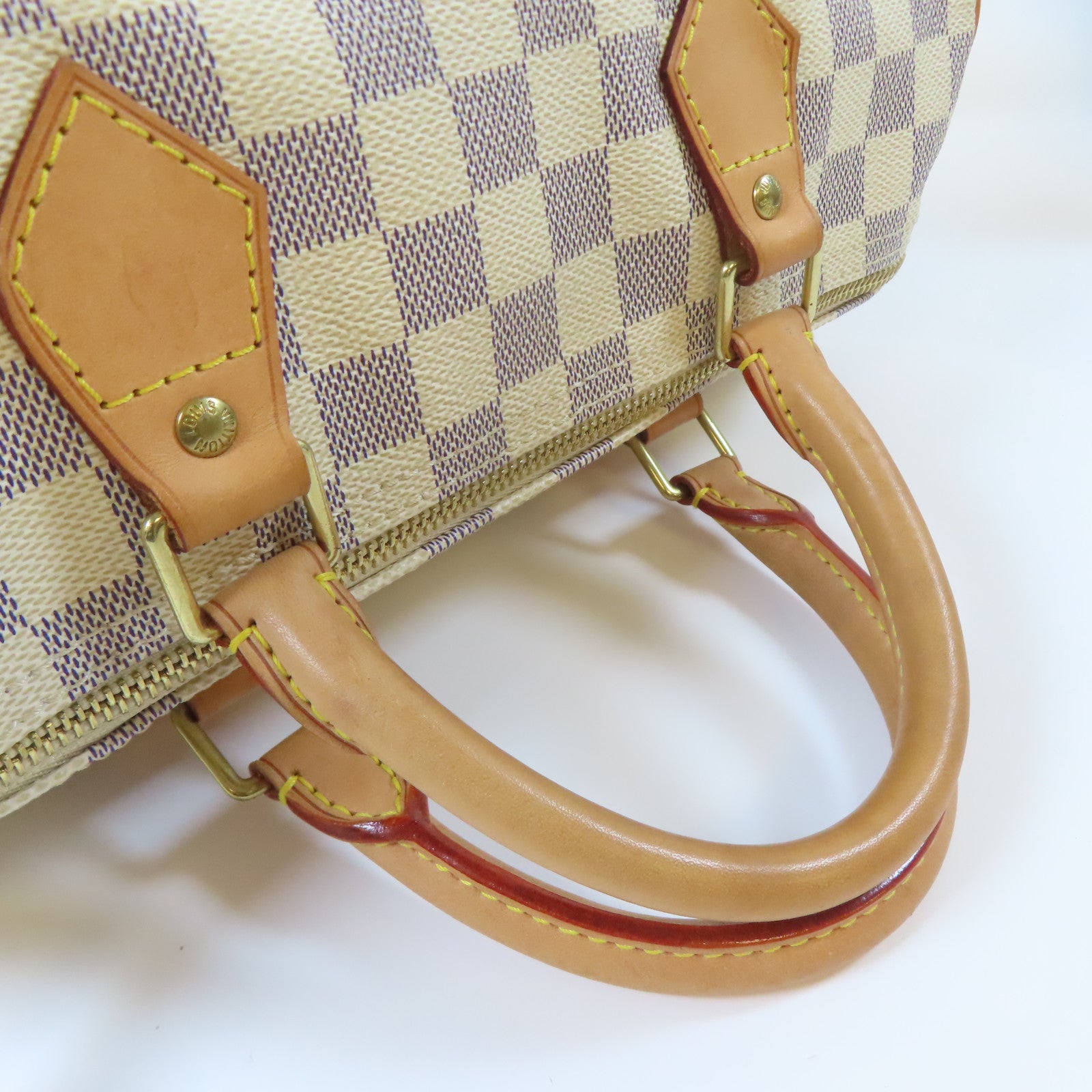 LOUIS VUITTON Damier Azur Speedy 30金扣手挽袋白色