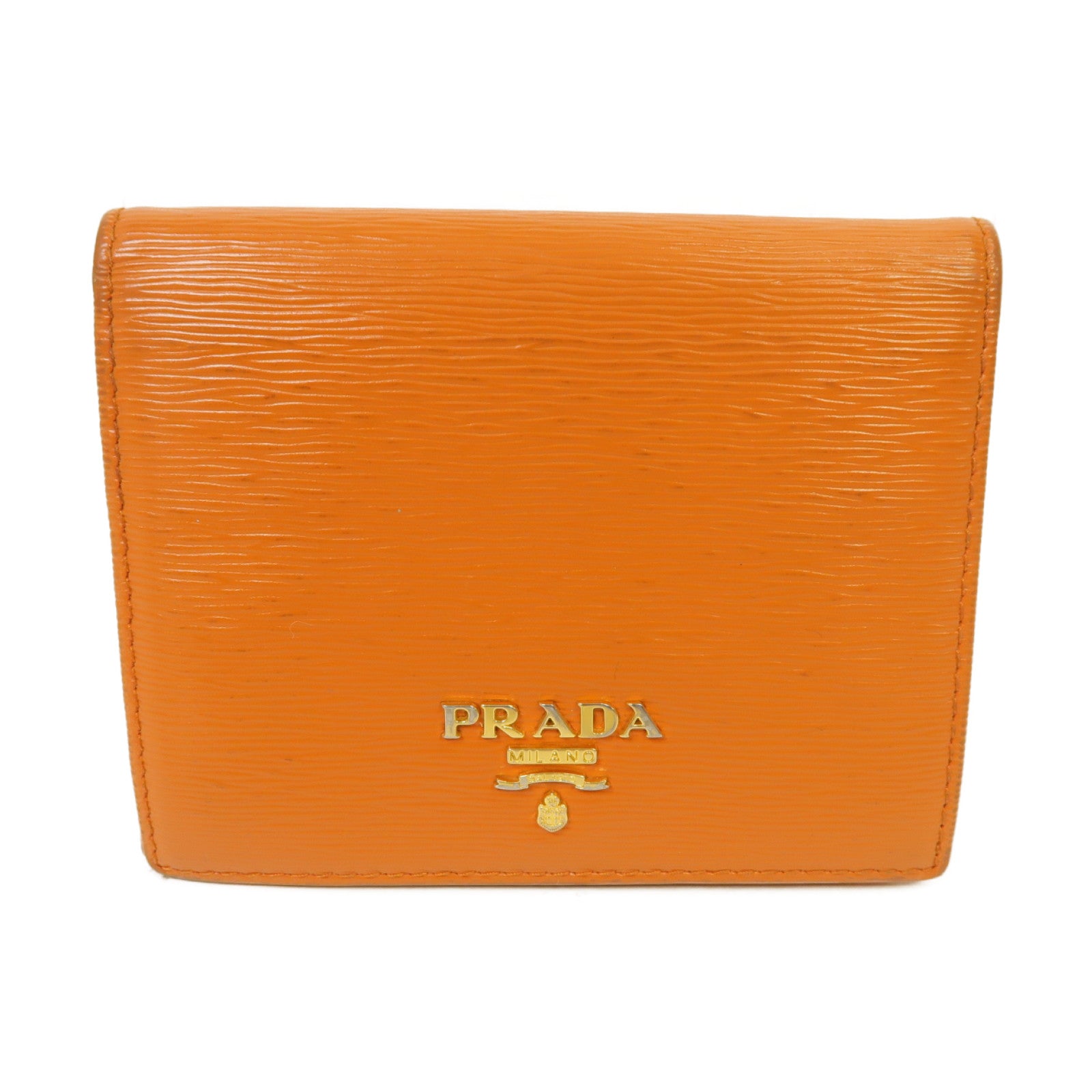 PRADA 牛皮皮革Wallet金扣錢包橙色