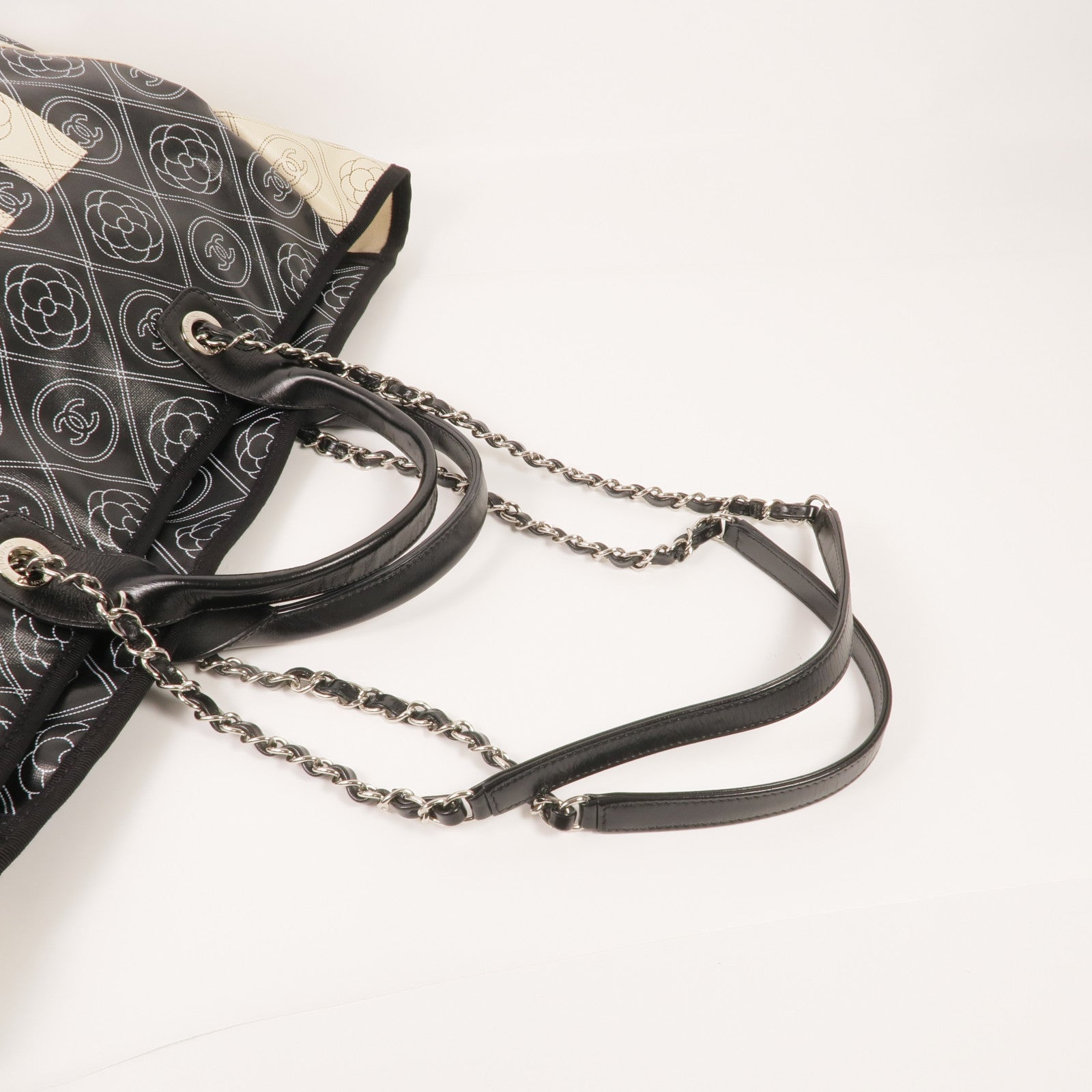 CHANEL 塗層帆布2 Way Tote銀扣手挽肩背兩用袋