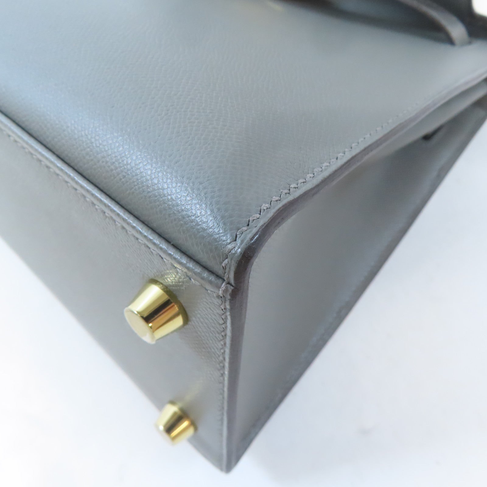 HERMES Madame皮革Kelly 25金扣手挽肩背兩用袋Gris Meyer灰色