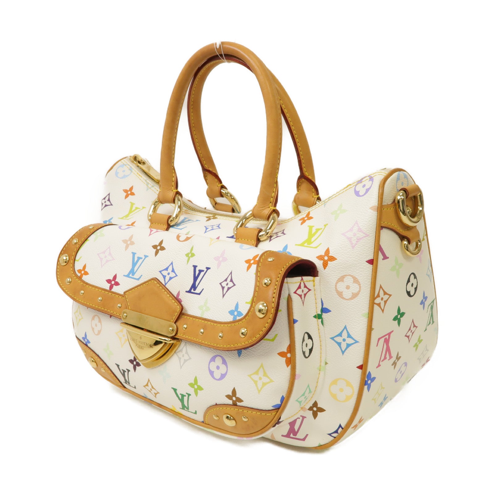 LOUIS VUITTON Monogram Multicolore Rita金扣手挽肩背兩用袋白色