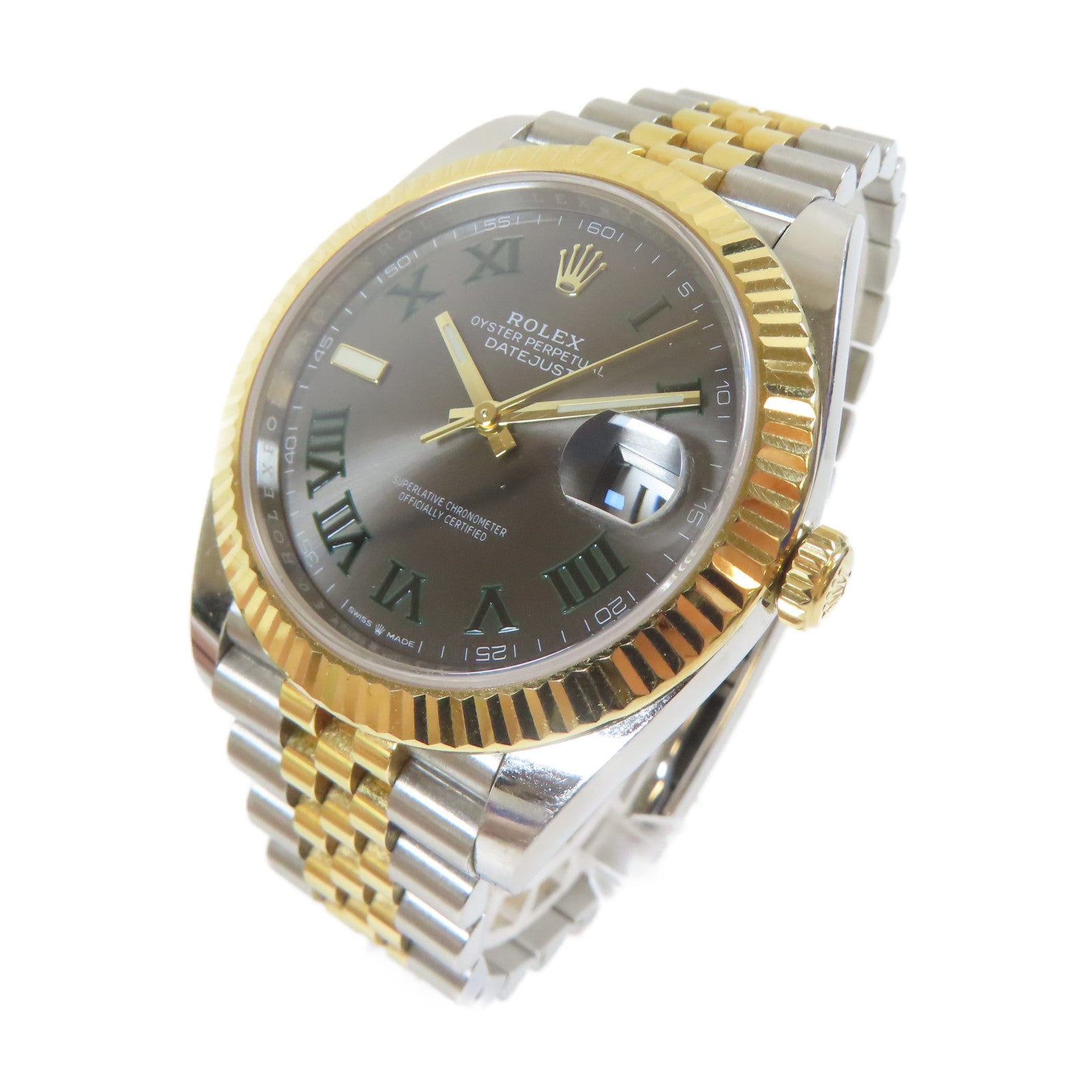 ROLEX Datejust18K黃金/不鏽鋼手錶自動機芯銀色#18cm