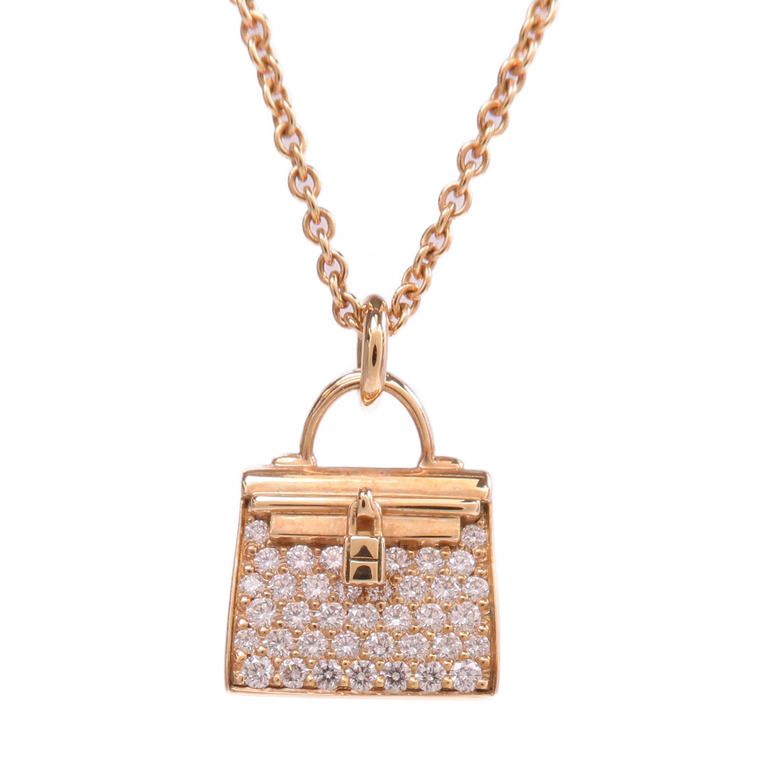 HERMES 18K玫瑰金Amulettes Kelly Pendant鑽石項鍊