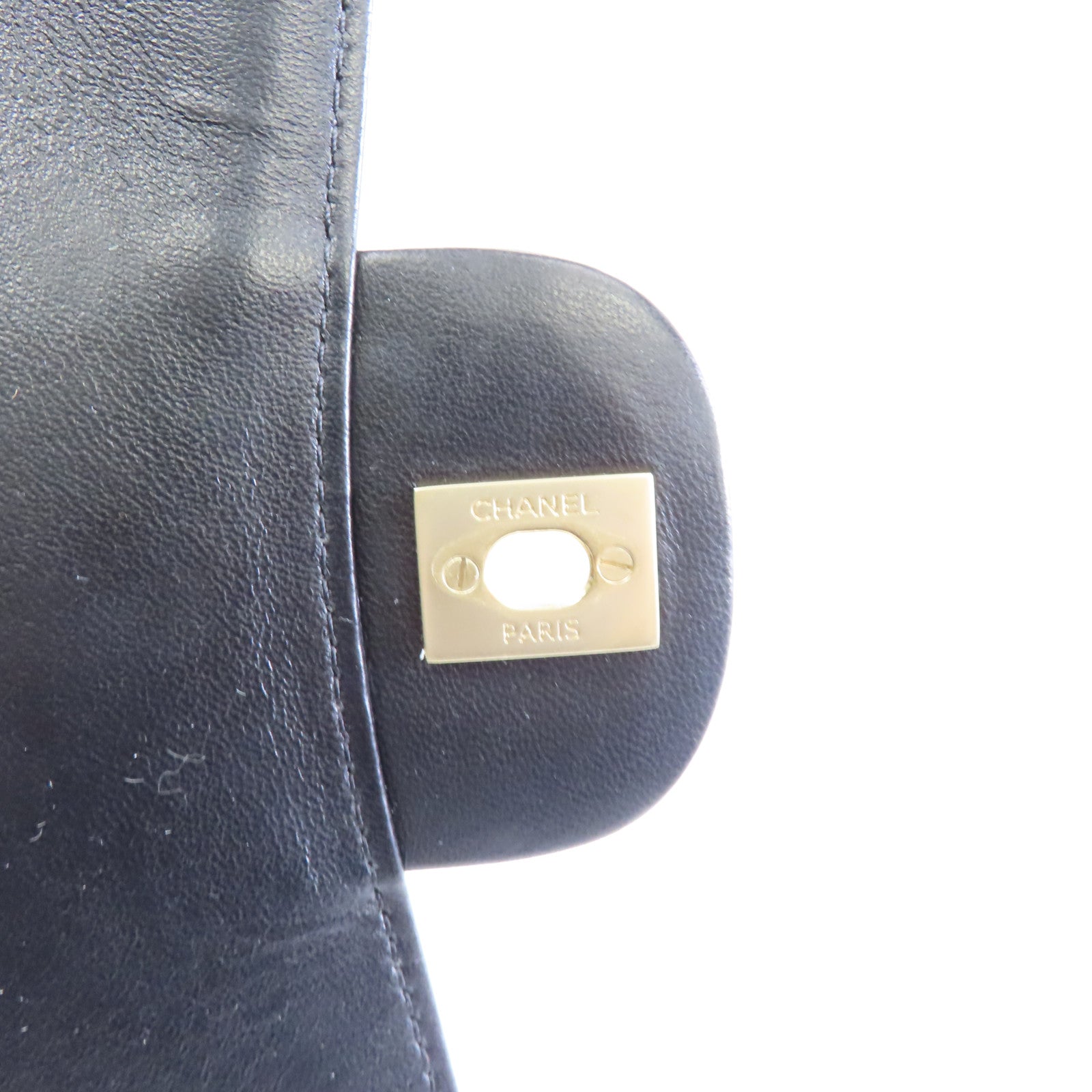 CHANEL 菱格牛皮皮革Chain Shoulder Bag金扣鏈帶肩背袋黑色