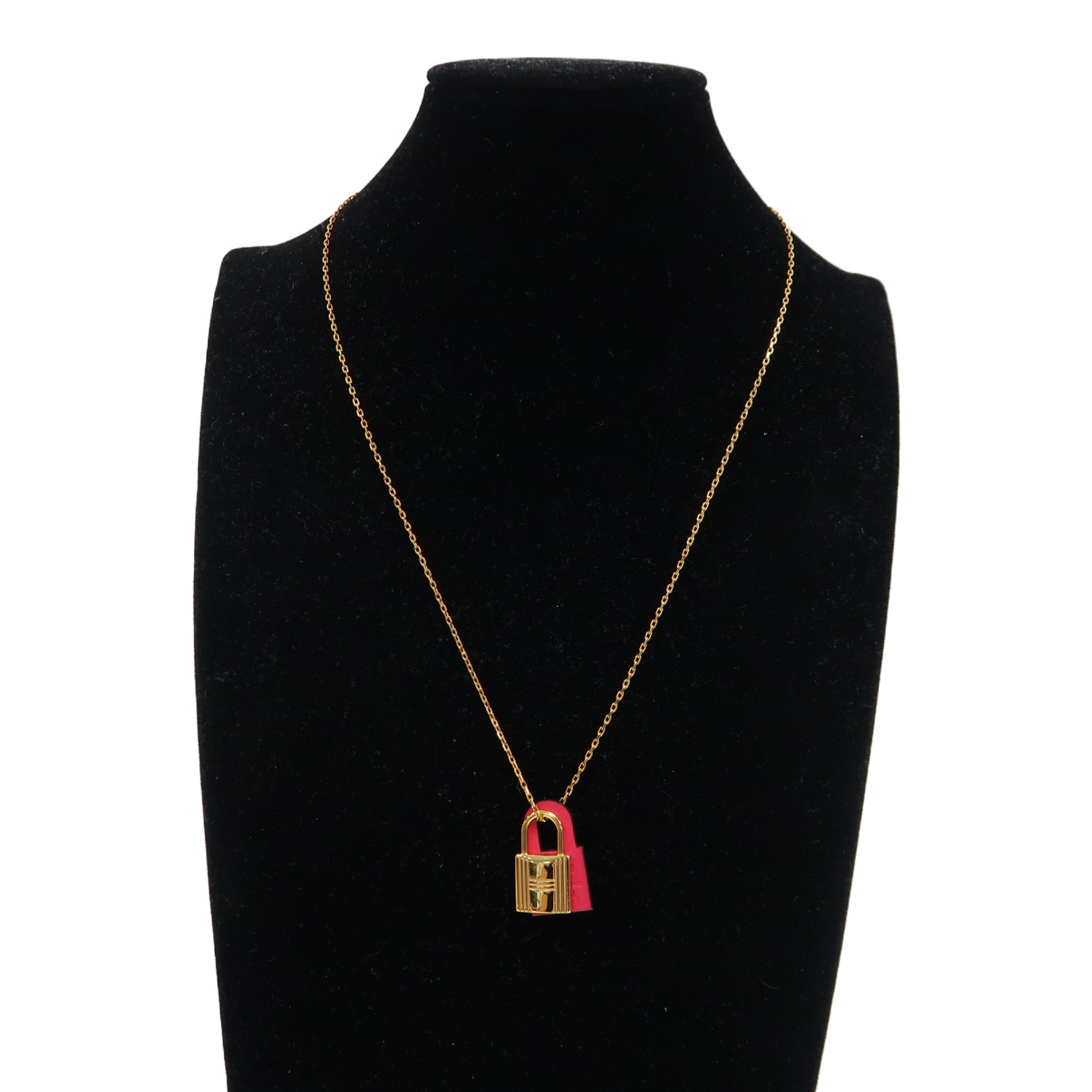 HERMES 金屬/皮革O'Kelly Necklace項鏈金色/粉紅色