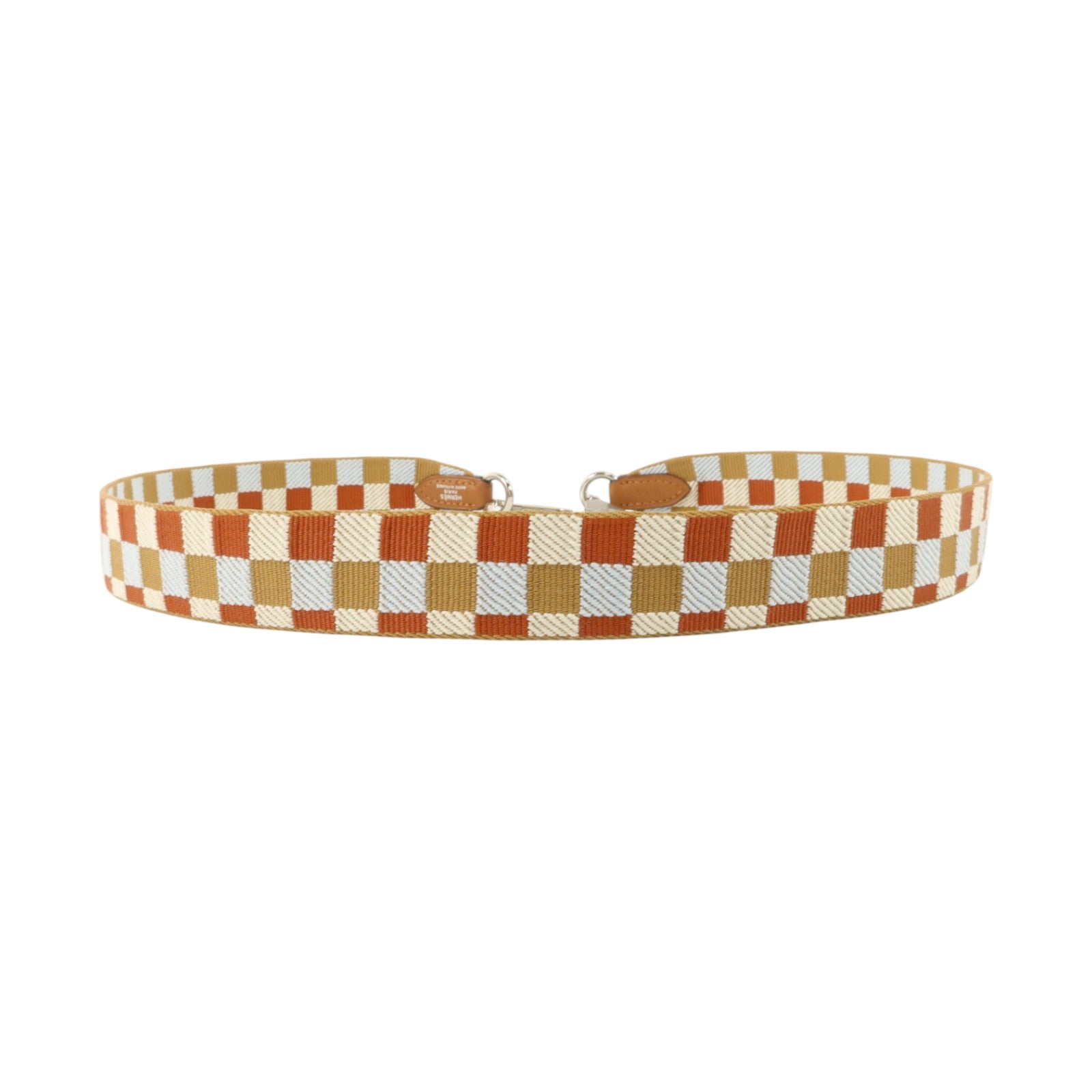 HERMES 帆布/Swift皮革Strap 70cm銀扣肩帶Gold