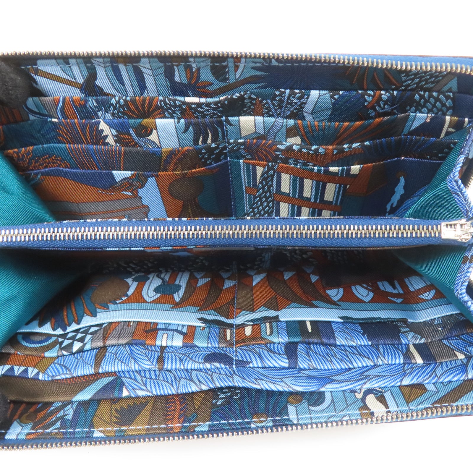 HERMES PHW Silk In Long Wallet Epsom Leather Deep Blue