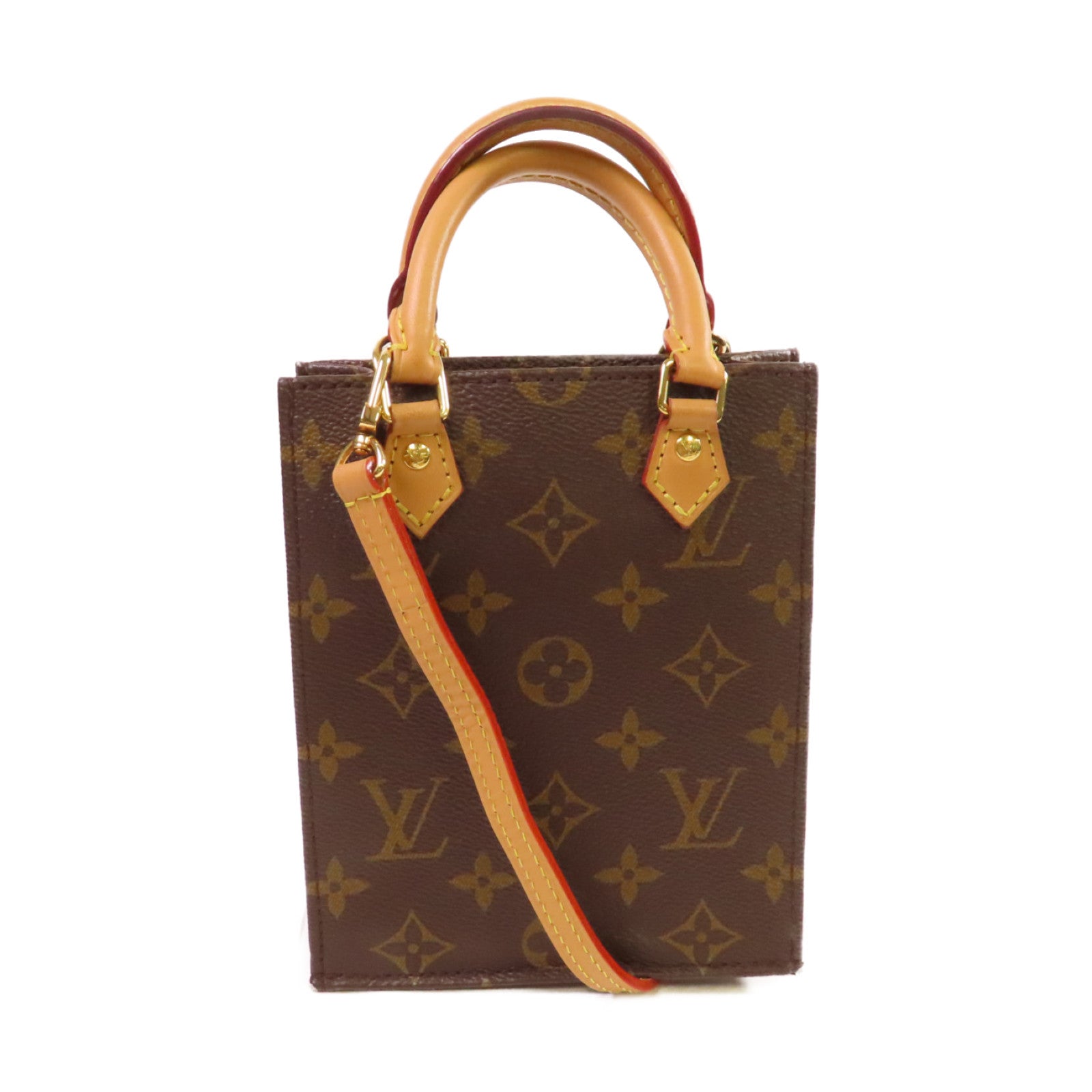 LOUIS VUITTON 【激減優惠】Monogram Petit Sac Plat 2Way Shoulder Bag金扣手挽肩背兩用袋啡色