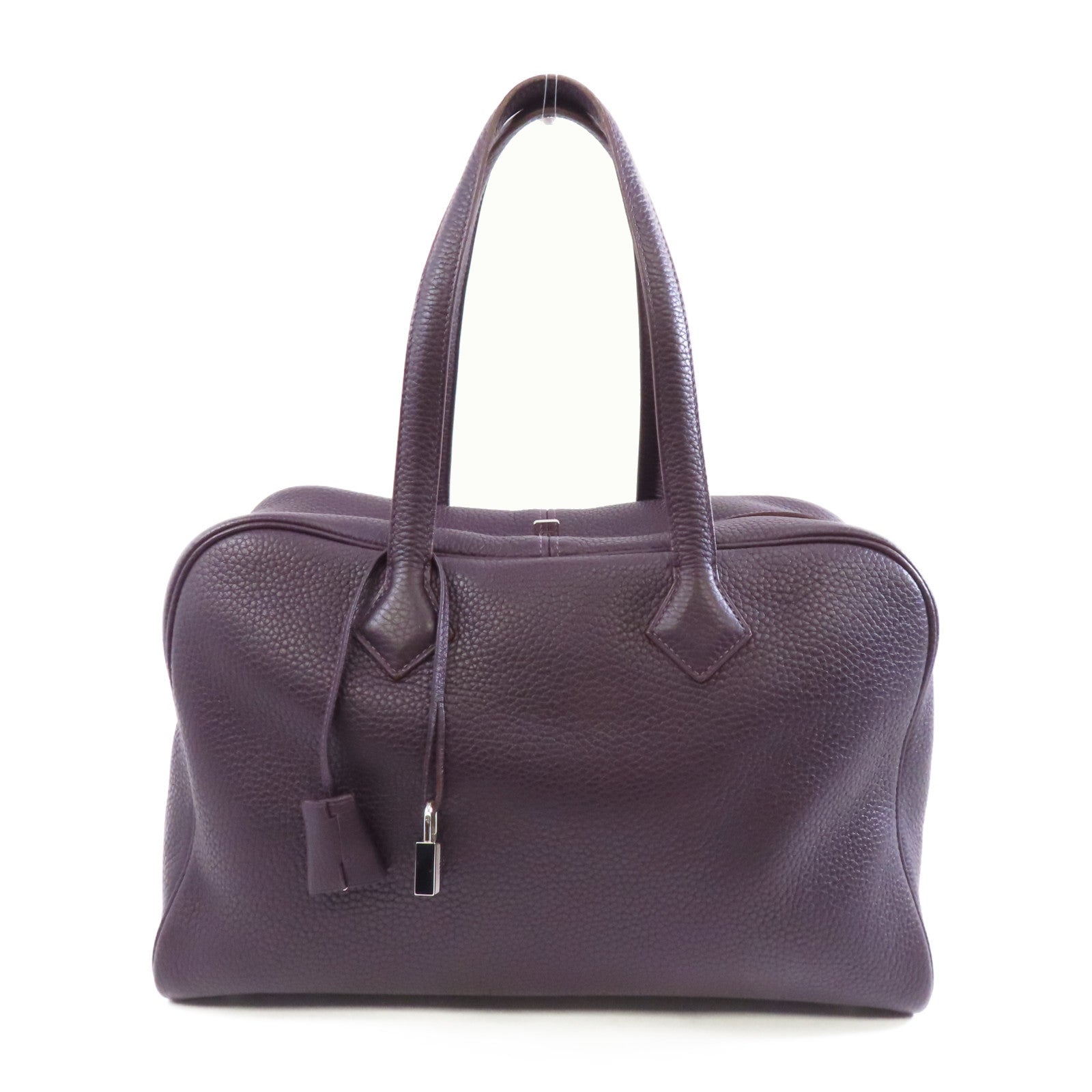 HERMES Clemence皮革Victoria 35銀扣肩背袋Raisin/紫色