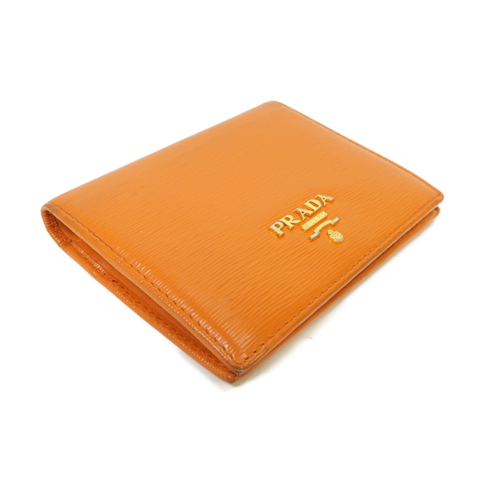 PRADA 牛皮皮革Wallet金扣錢包橙色