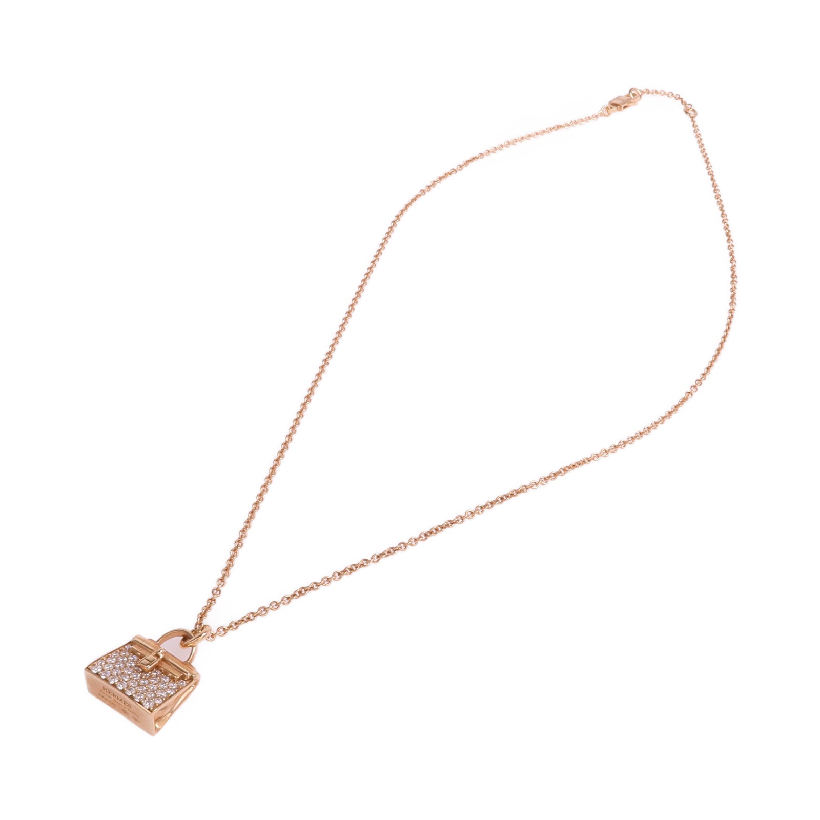 HERMES 18K玫瑰金Amulettes Kelly Pendant鑽石項鍊