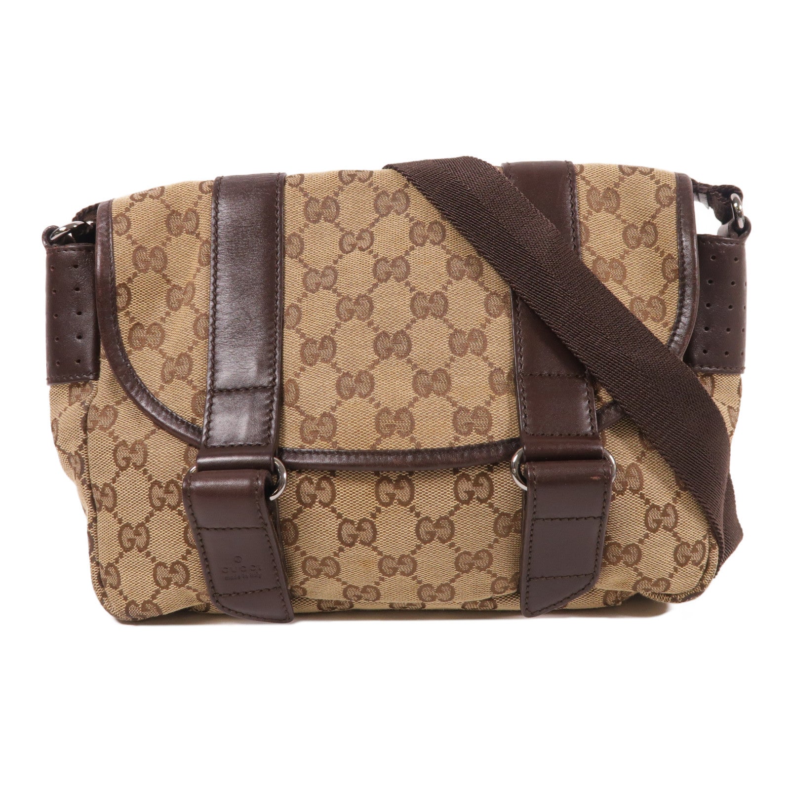 GUCCI 帆布Shoulder Bag銀扣肩背袋