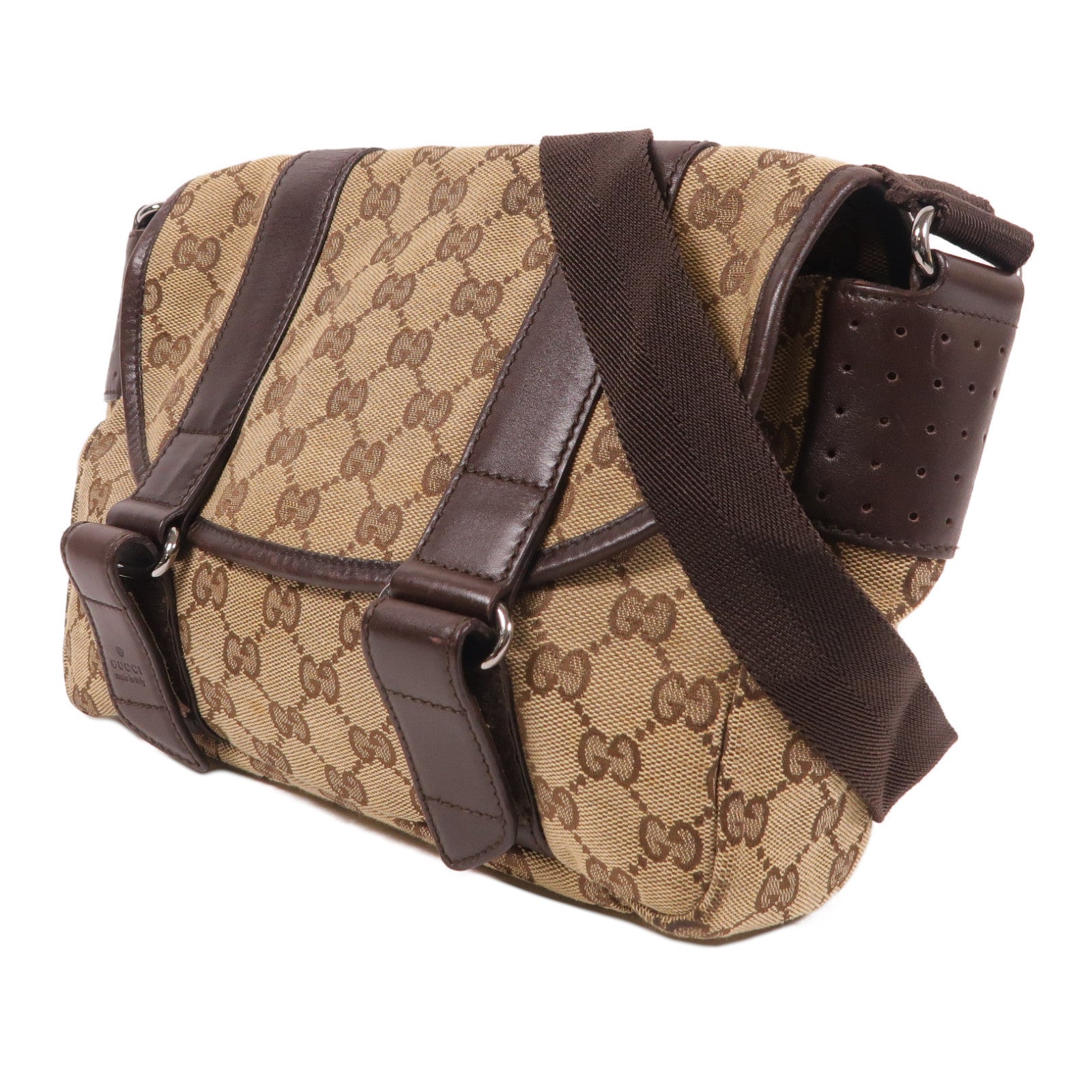 GUCCI 帆布Shoulder Bag銀扣肩背袋