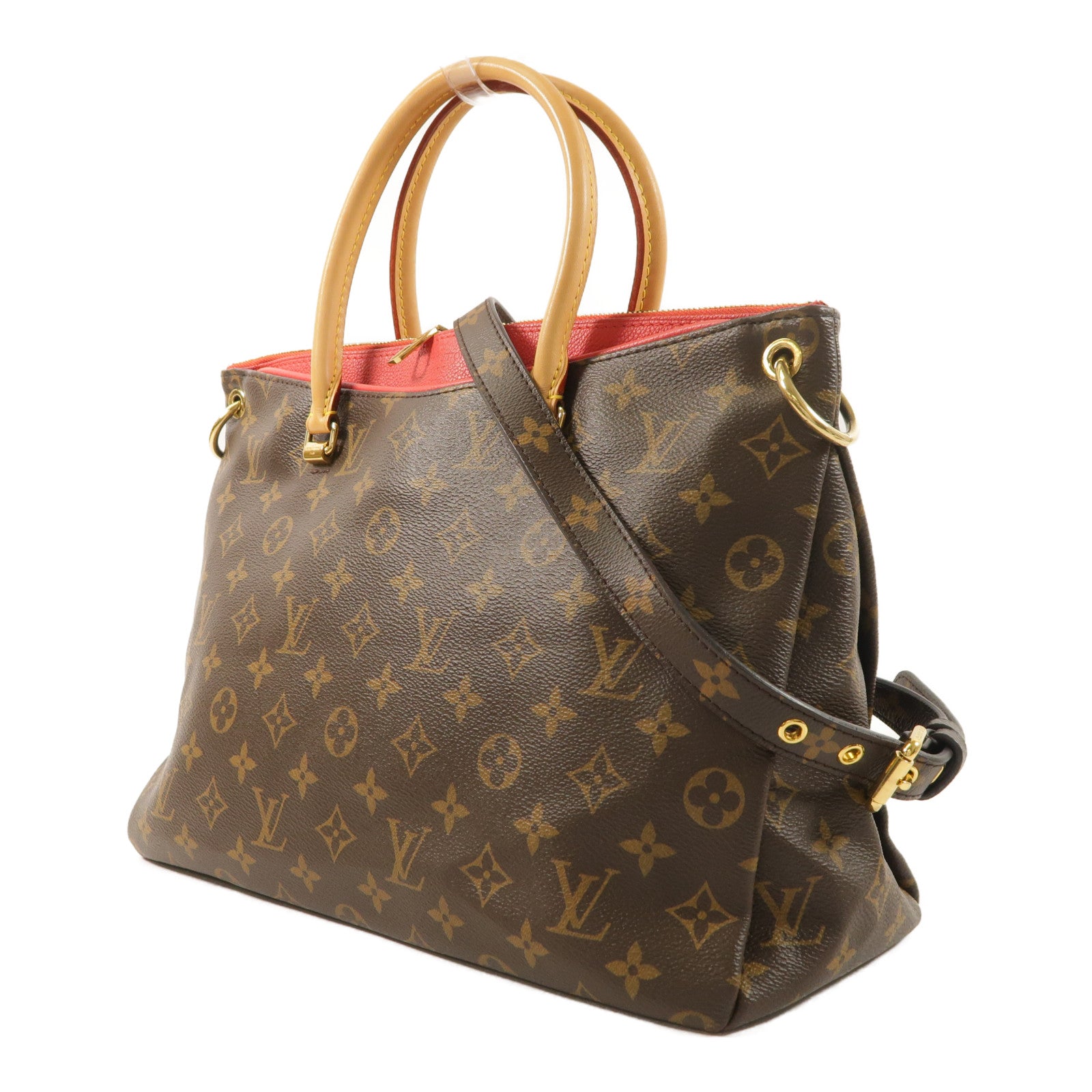 LOUIS VUITTON Monogram Pallas金扣手挽肩背兩用袋棕色/紅色