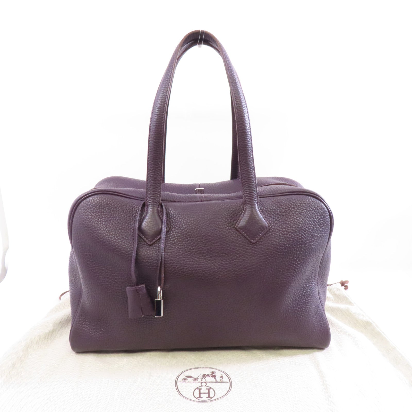 HERMES Clemence皮革Victoria 35銀扣肩背袋Raisin/紫色