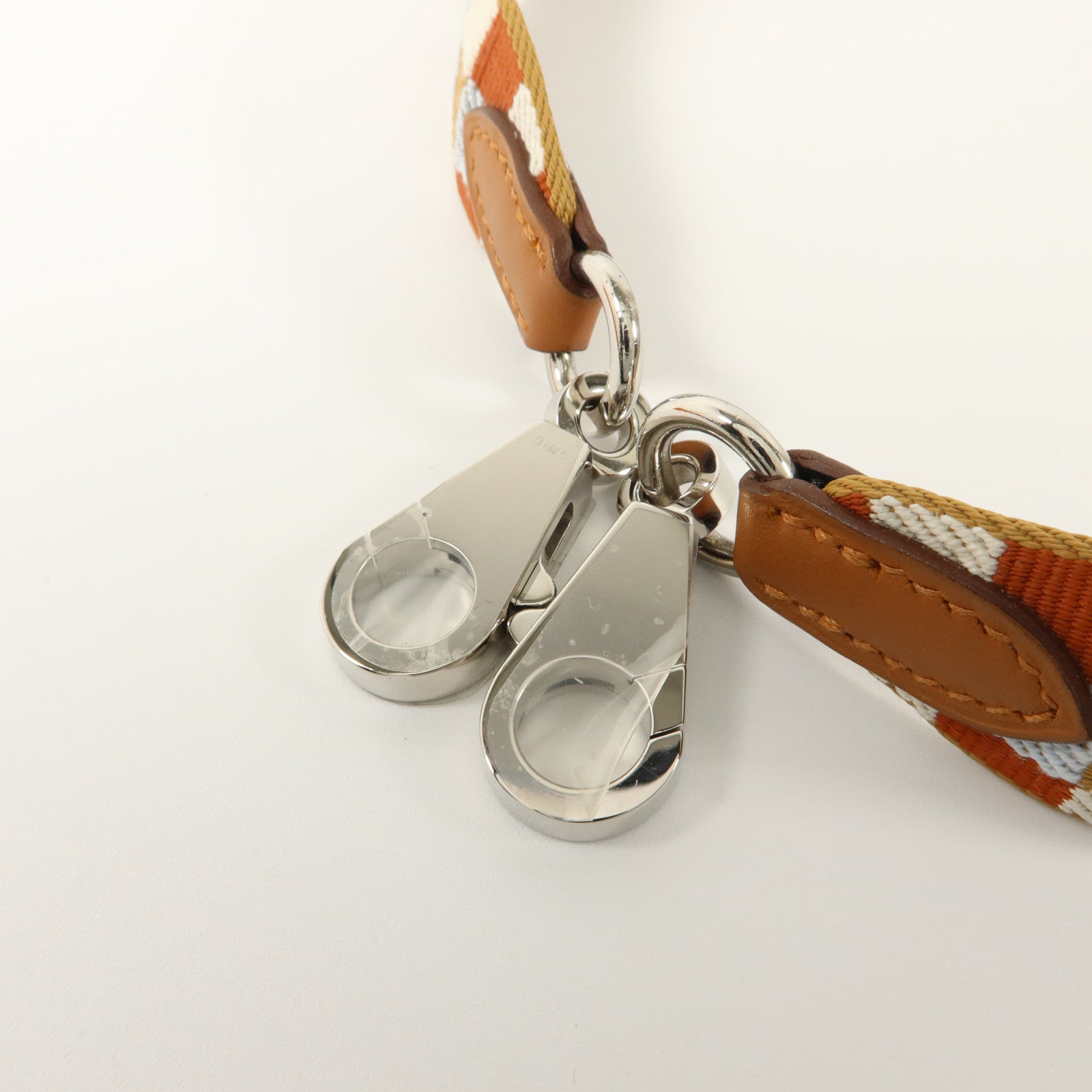 HERMES 帆布/Swift皮革Strap 70cm銀扣肩帶Gold
