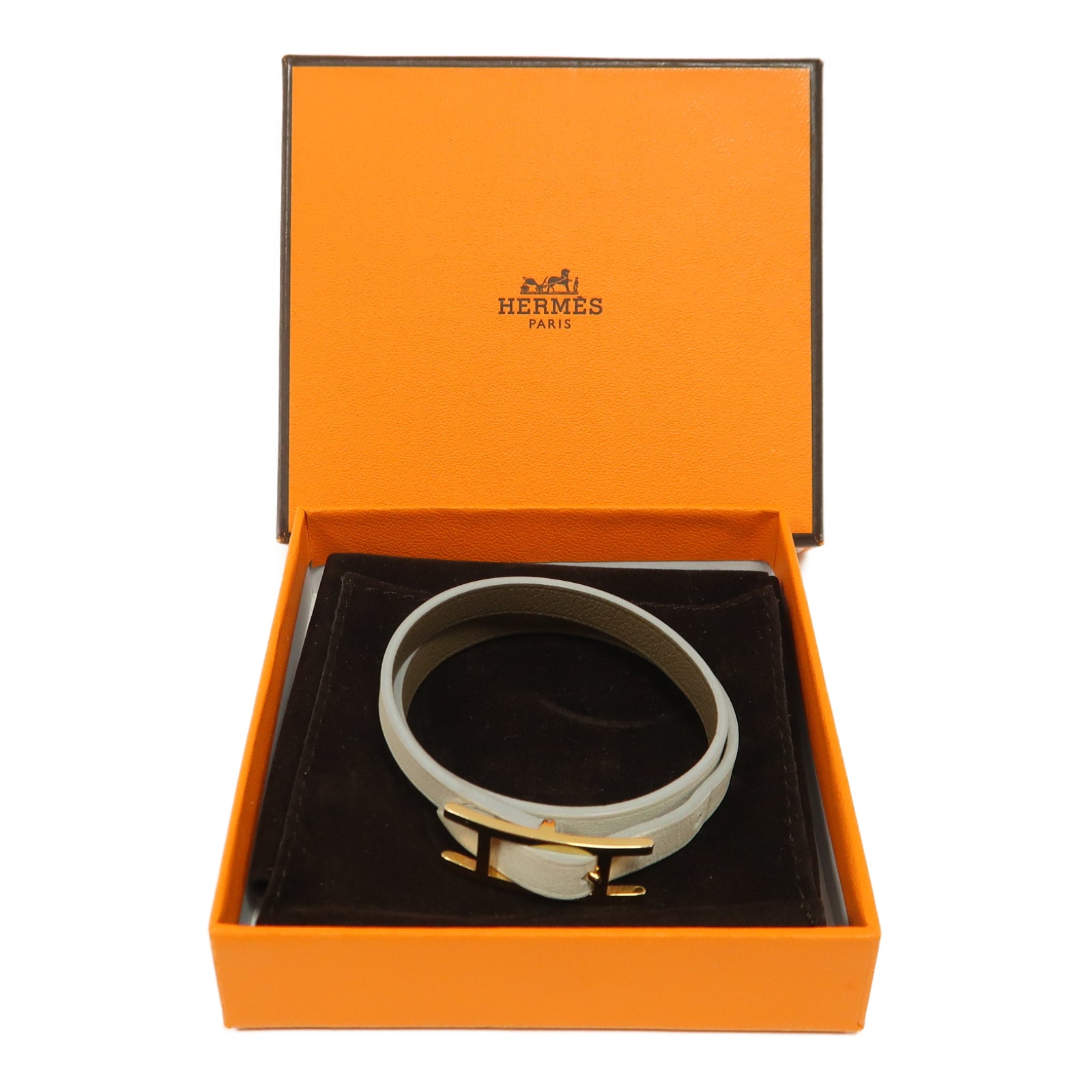 HERMES 【激減優惠】Swift皮革Behapi Double Tour Bracelet金扣手鐲淺藍色