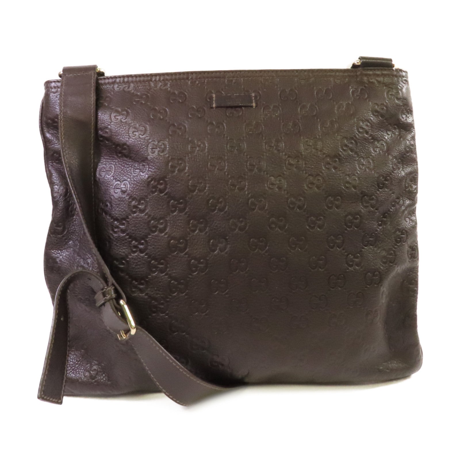 GUCCI 牛皮皮革Guccissima Messenger Bag金扣肩背袋啡色