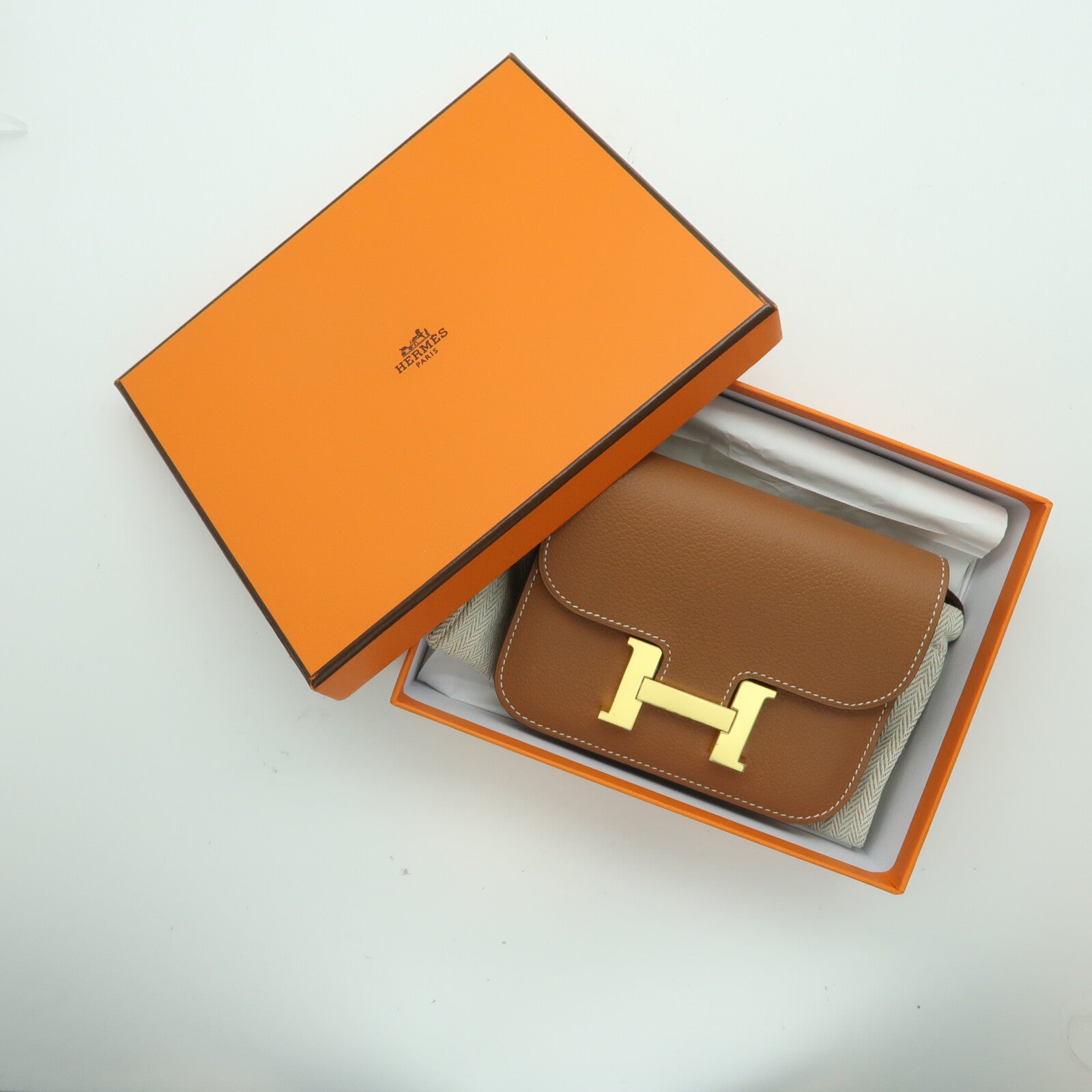 HERMES Evercolor皮革Constance Slim金扣錢包Gold
