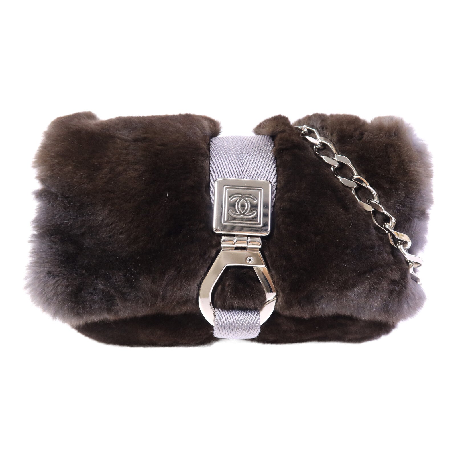 CHANEL 兔毛/尼龍Chain Shoulder Bag鏈帶肩背袋
