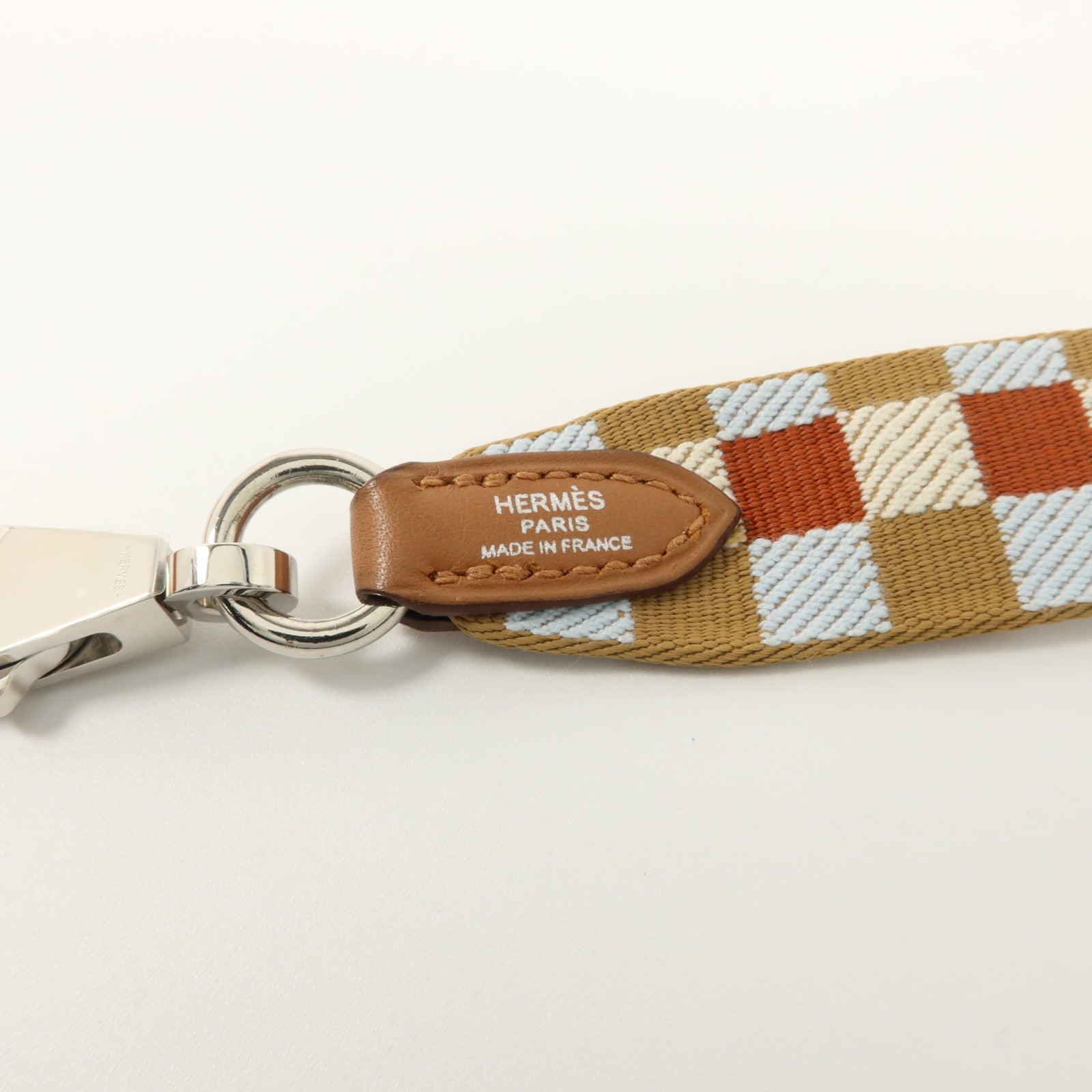 HERMES 帆布/Swift皮革Strap 70cm銀扣肩帶Gold