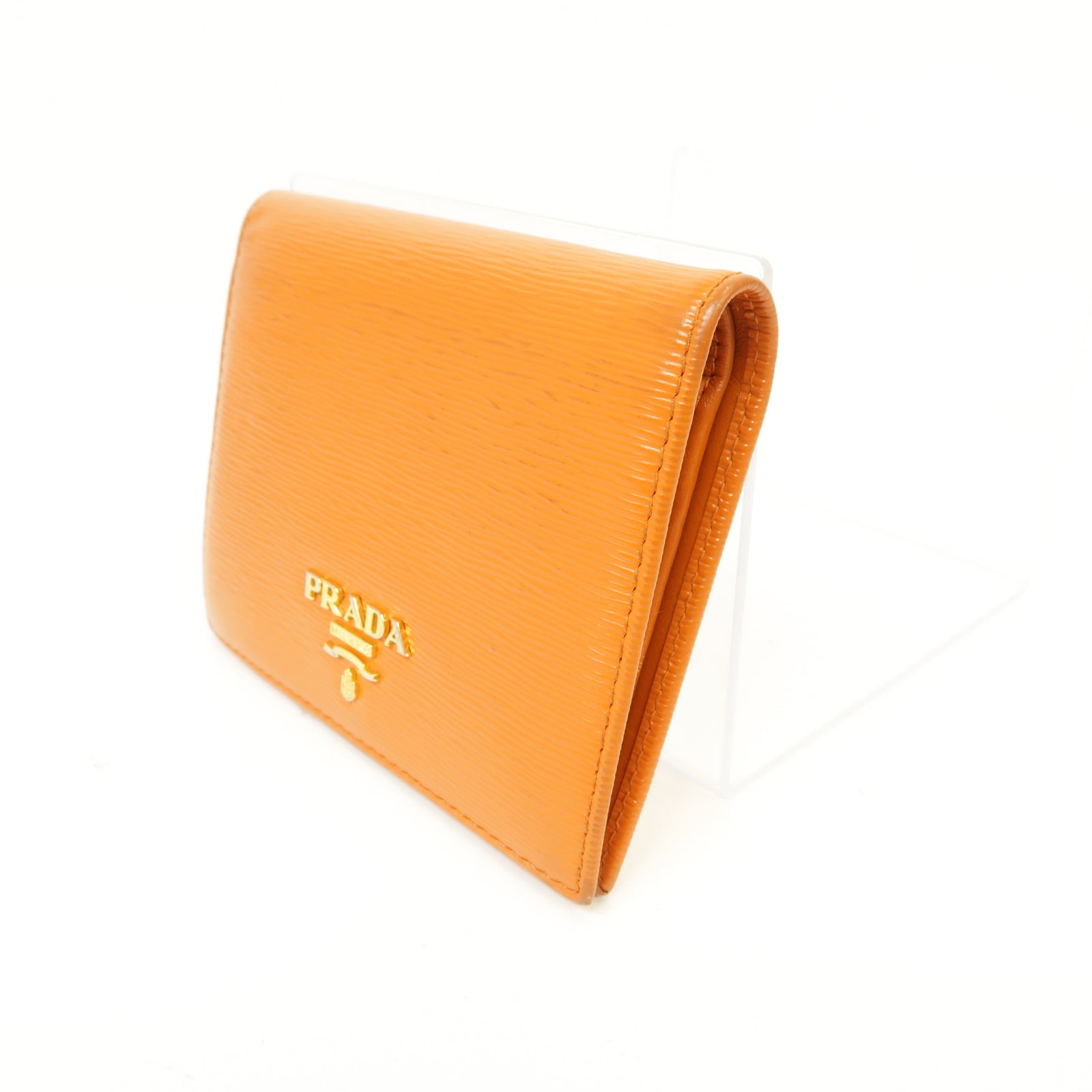 PRADA 牛皮皮革Wallet金扣錢包橙色