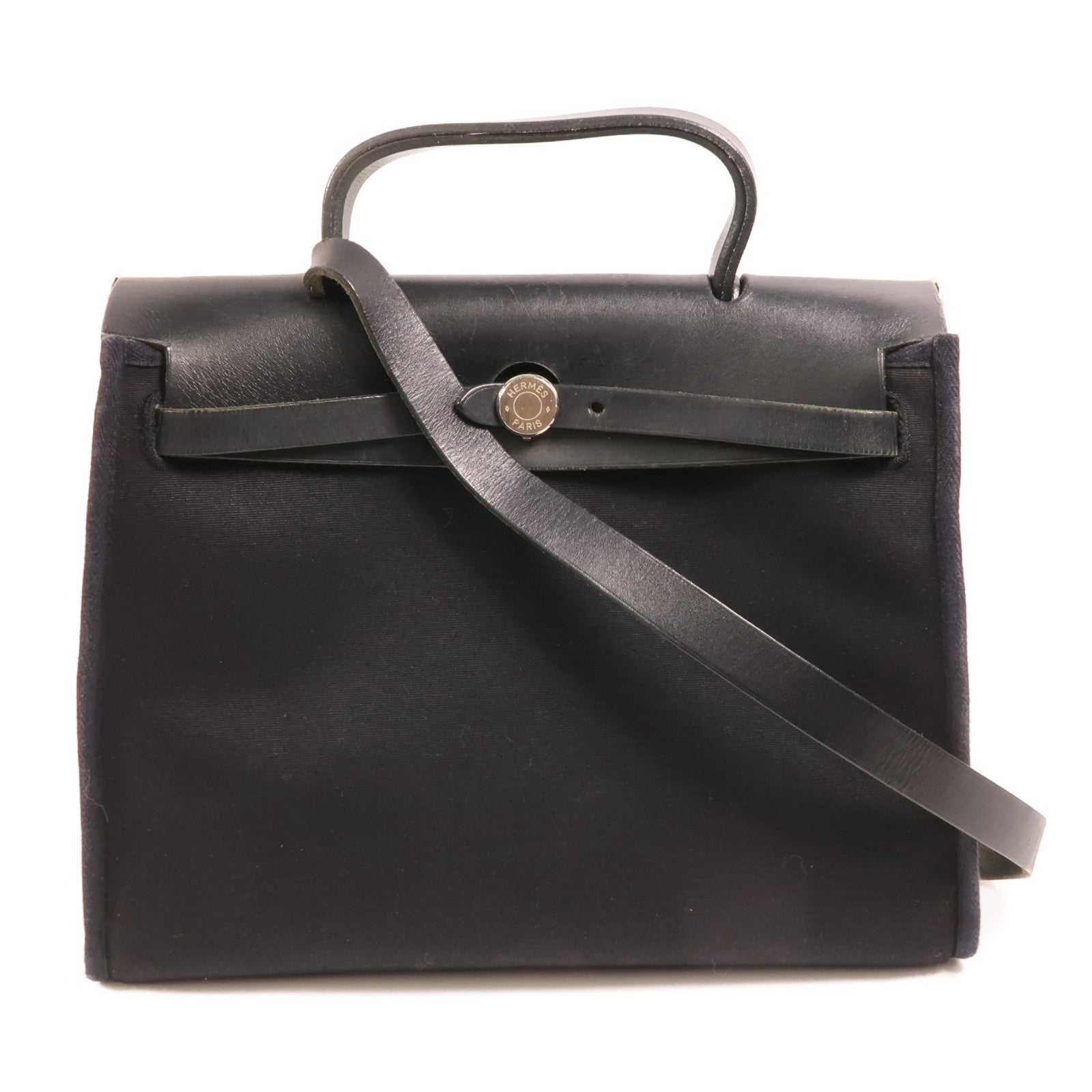 HERMES 帆布Herbag 31銀扣手挽肩背兩用袋Noir