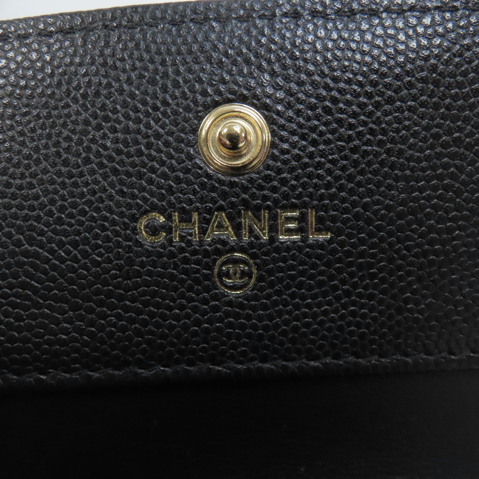 CHANEL 菱格Caviar皮革Boy Wallet金扣錢包黑色