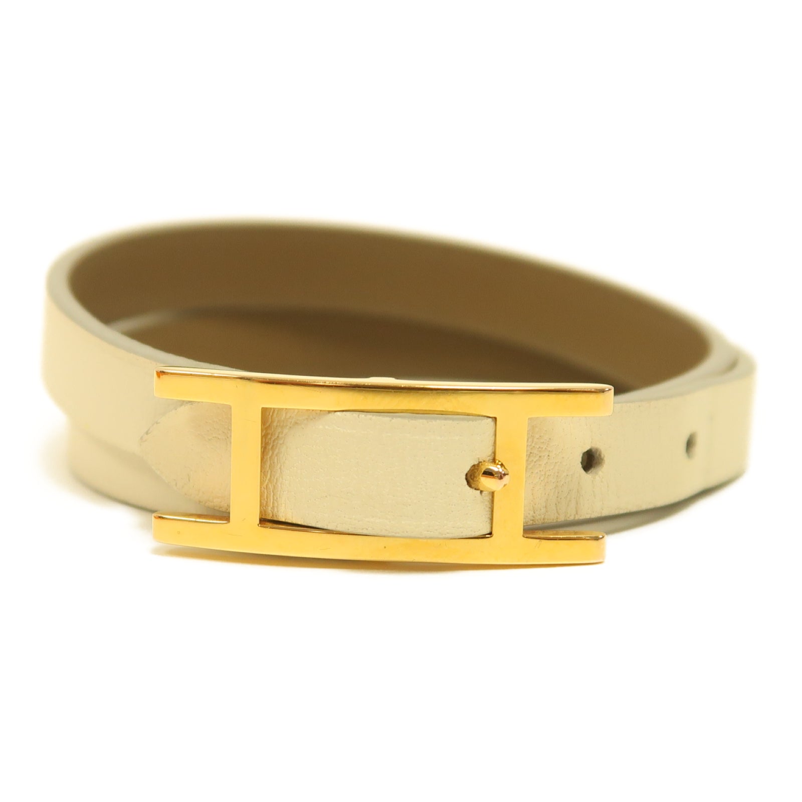HERMES 【激減優惠】Swift皮革Behapi Double Tour Bracelet金扣手鐲淺藍色