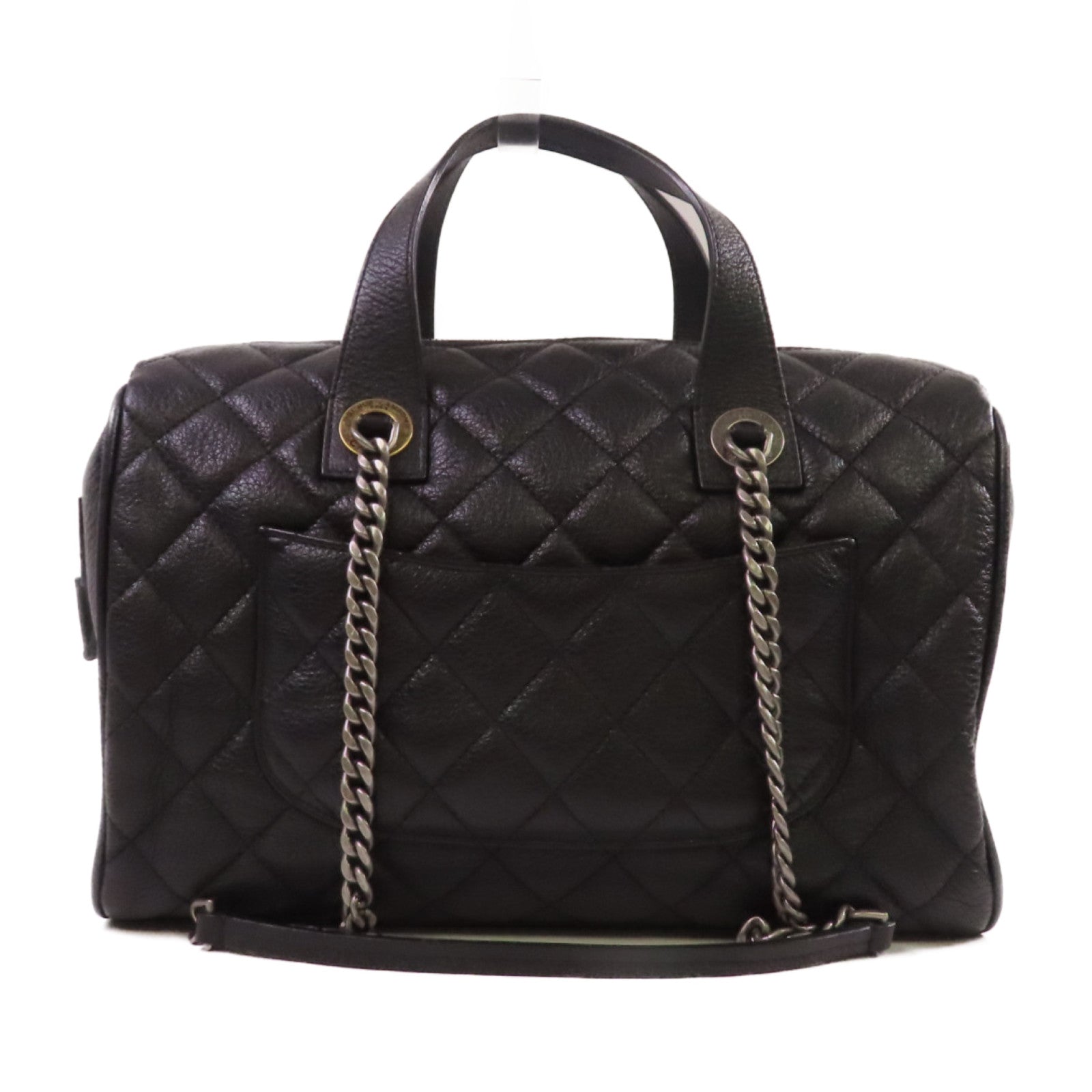 CHANEL 菱格牛皮皮革2Way Shoulder Bag金扣/銀扣鏈帶手挽肩背兩用袋黑色