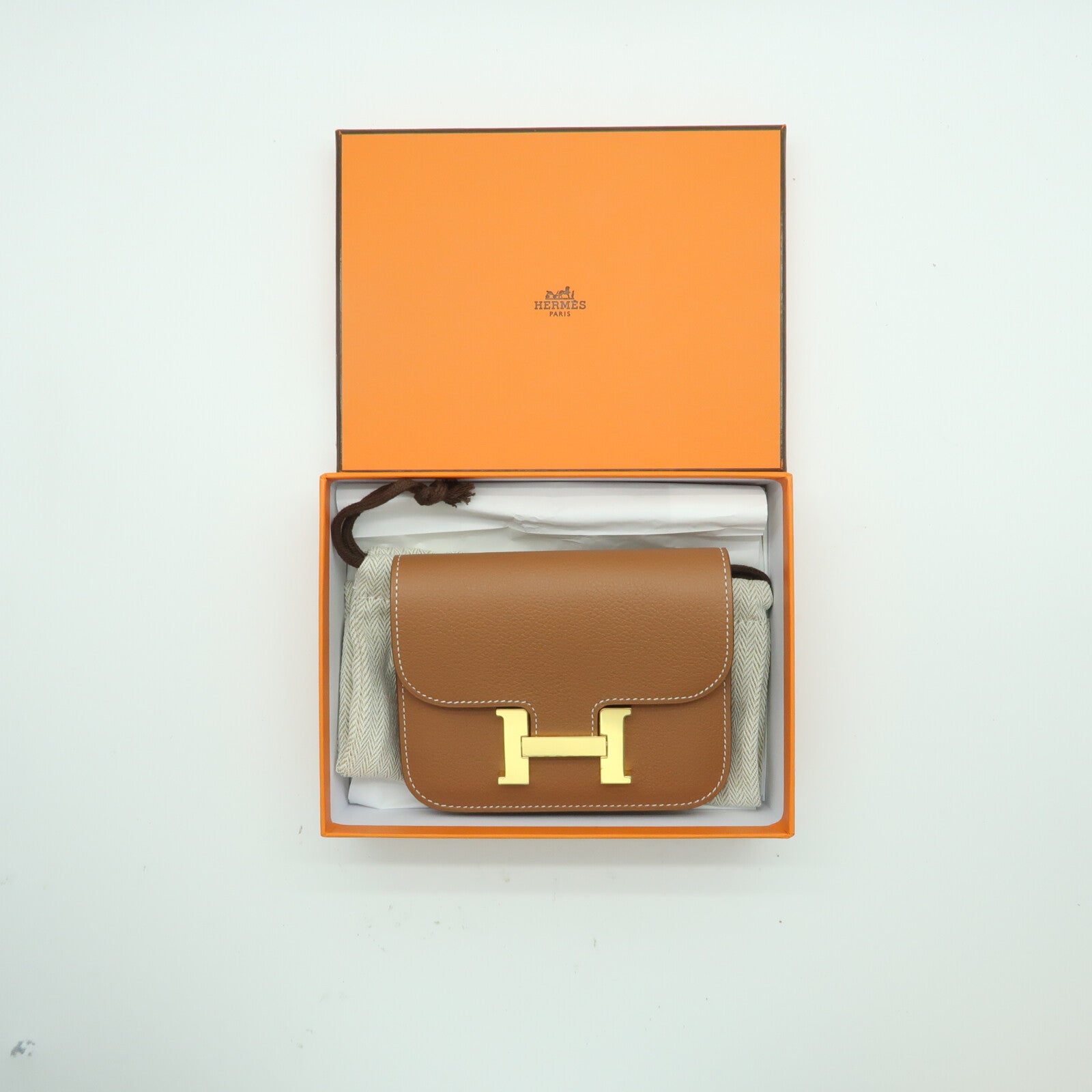 HERMES Evercolor皮革Constance Slim金扣錢包Gold