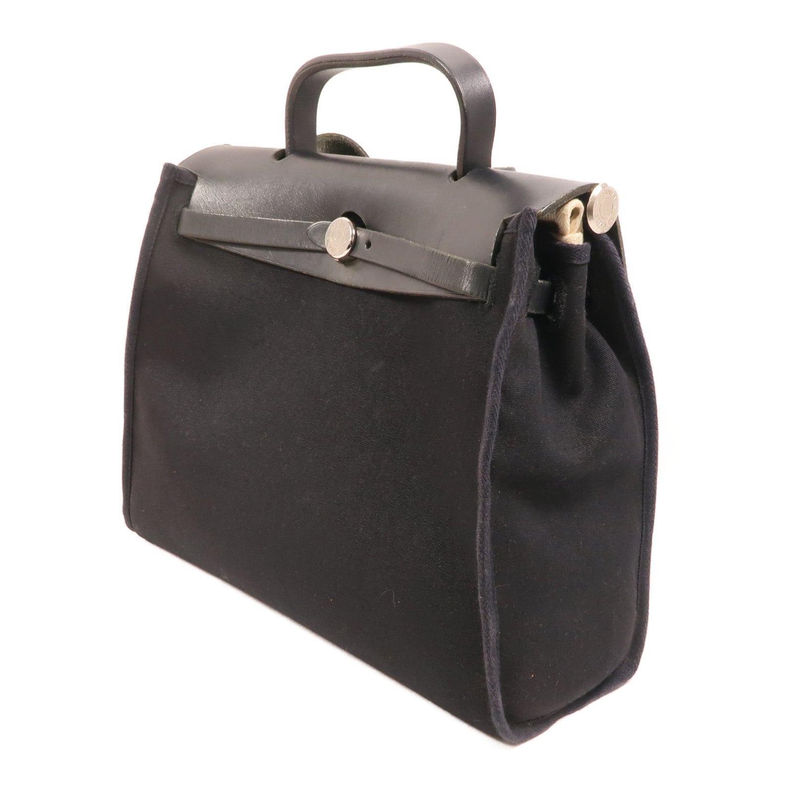 HERMES 帆布Herbag 31銀扣手挽肩背兩用袋Noir