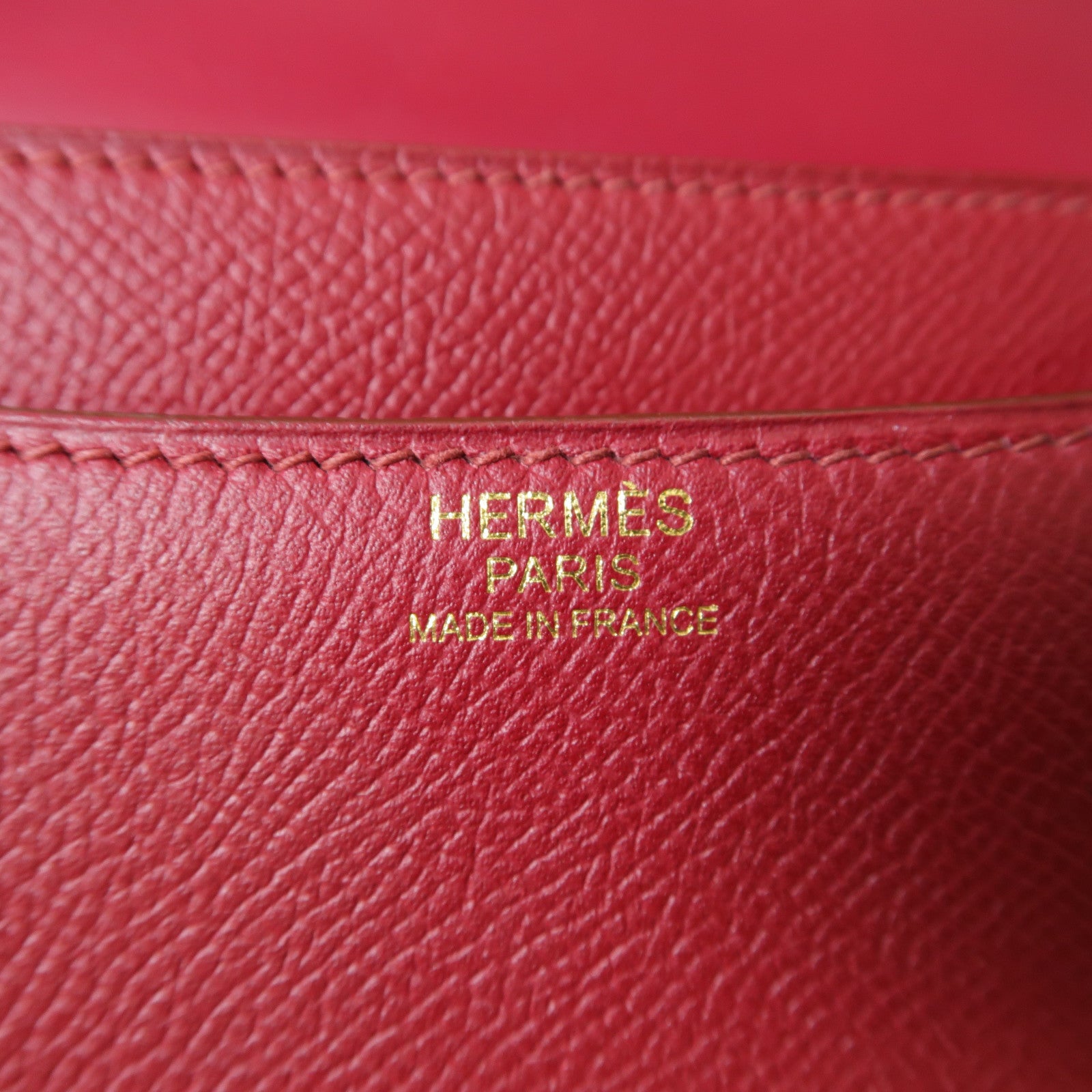 HERMES 【激減優惠】Epsom皮革Constance 24金扣肩背袋寶石紅色
